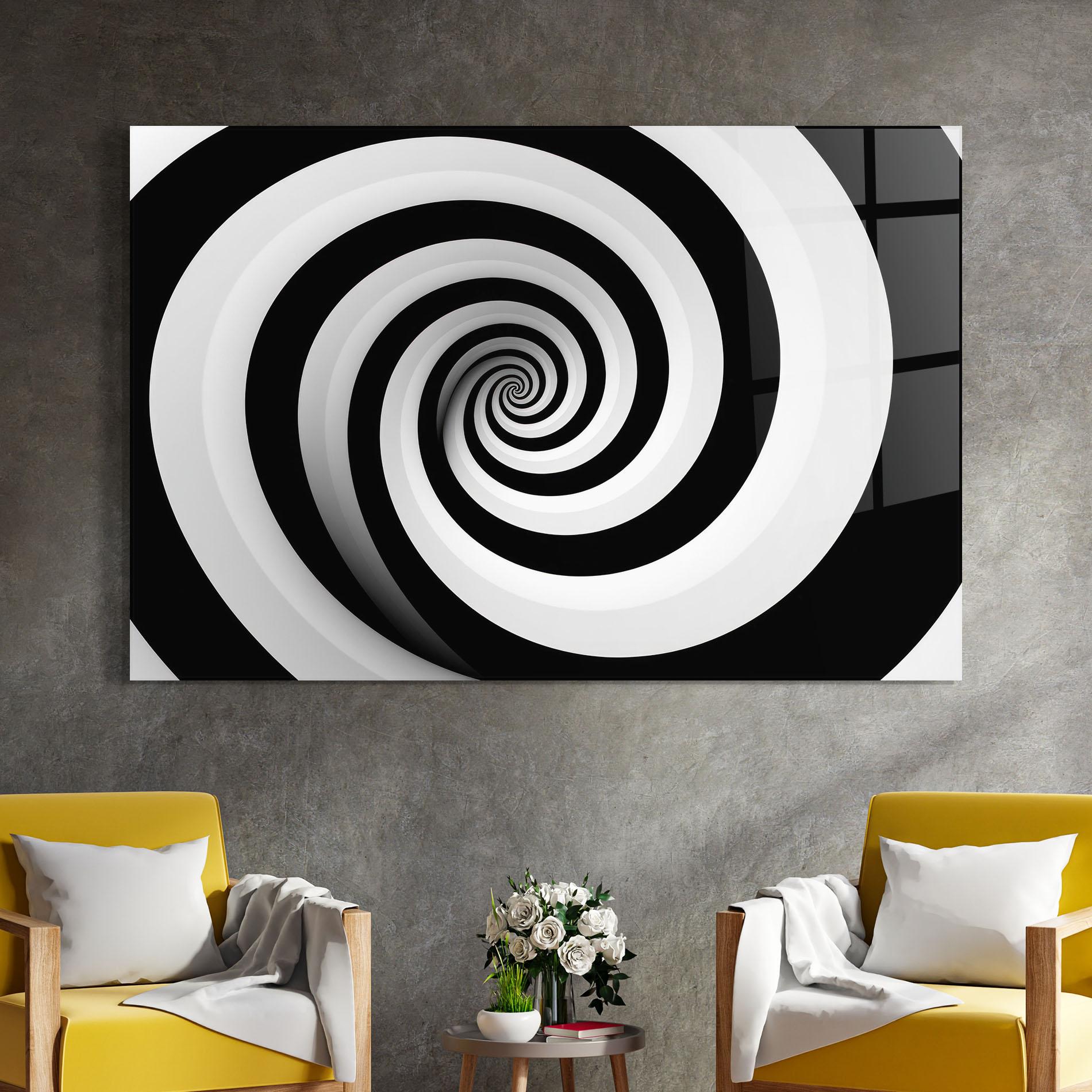 Glasbild Black White Spiral mockup 4