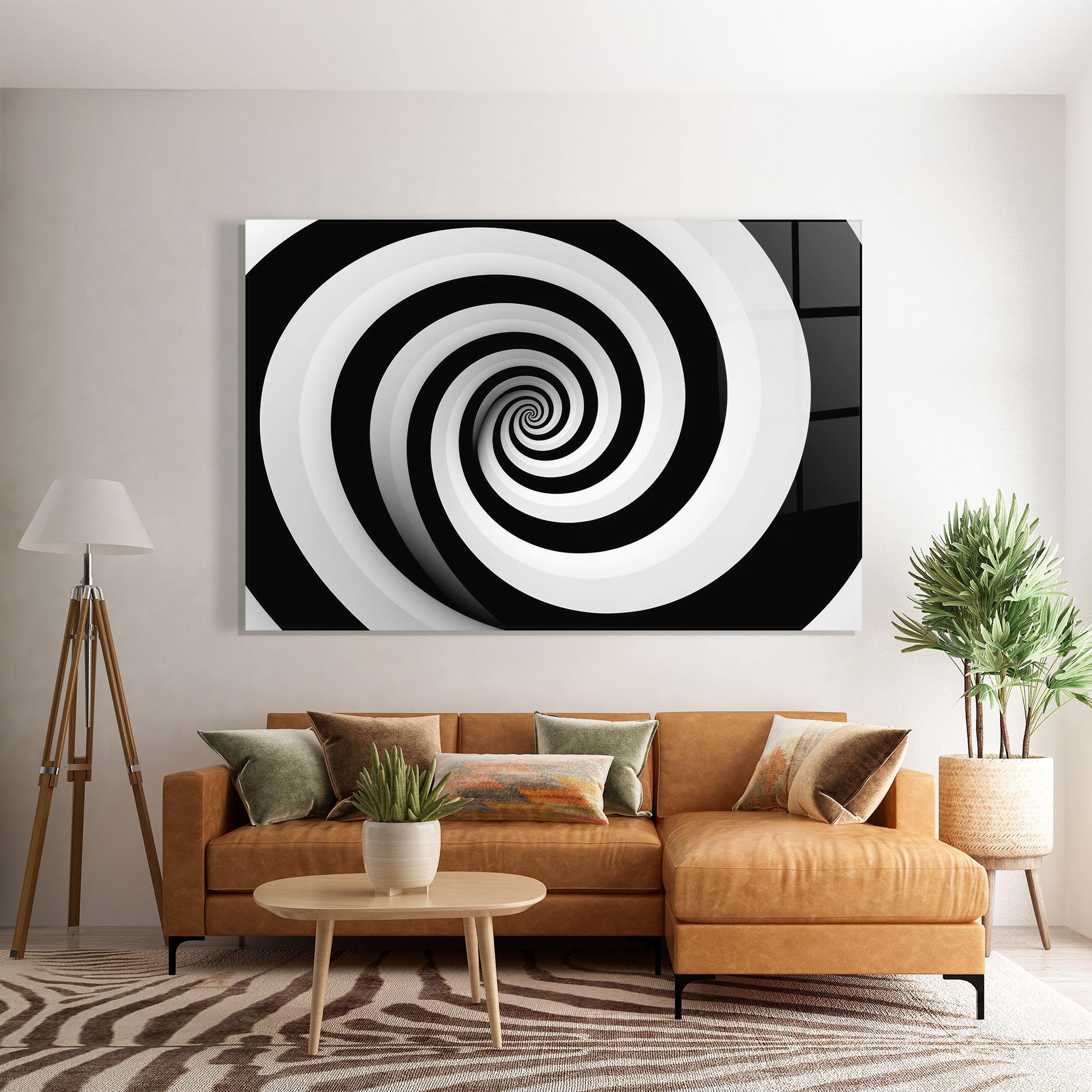 Glasbild Black White Spiral mockup 7