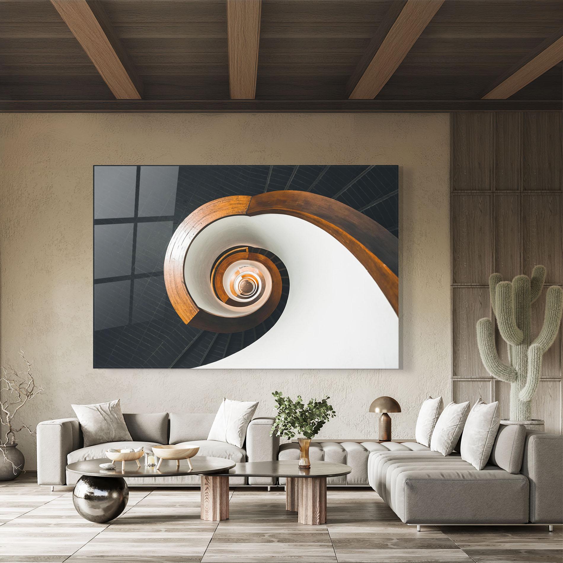 Glasbild Black Spiral Stairs mockup 8