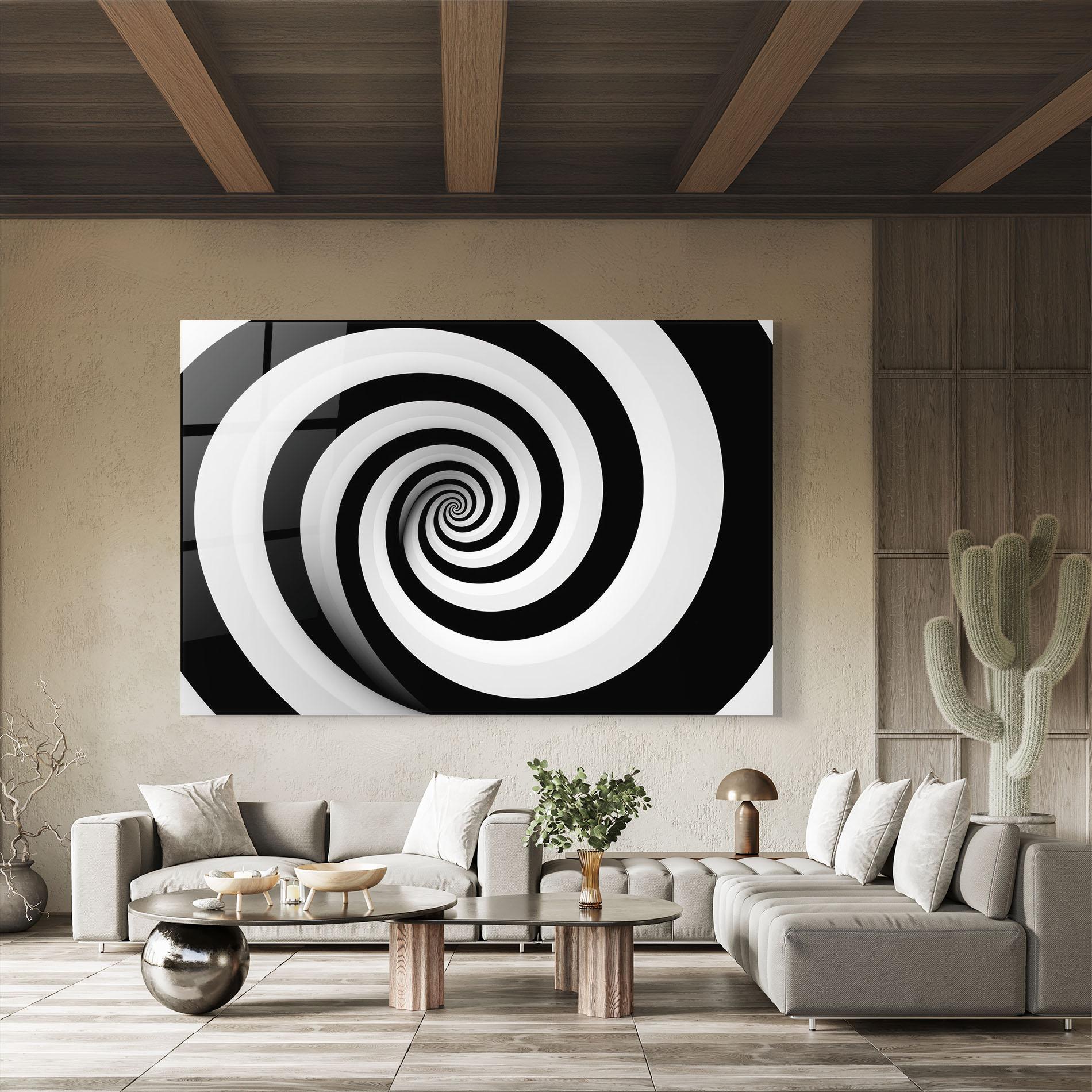 Glasbild Black White Spiral mockup 8