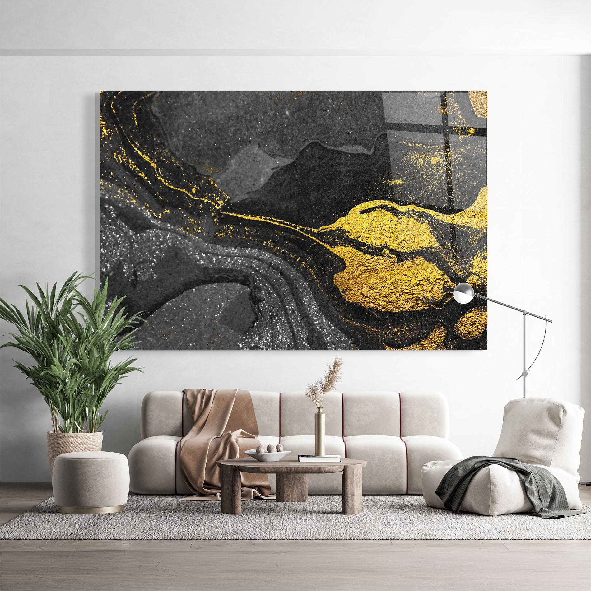 Glasbild Black And Gold Texture mockup 9