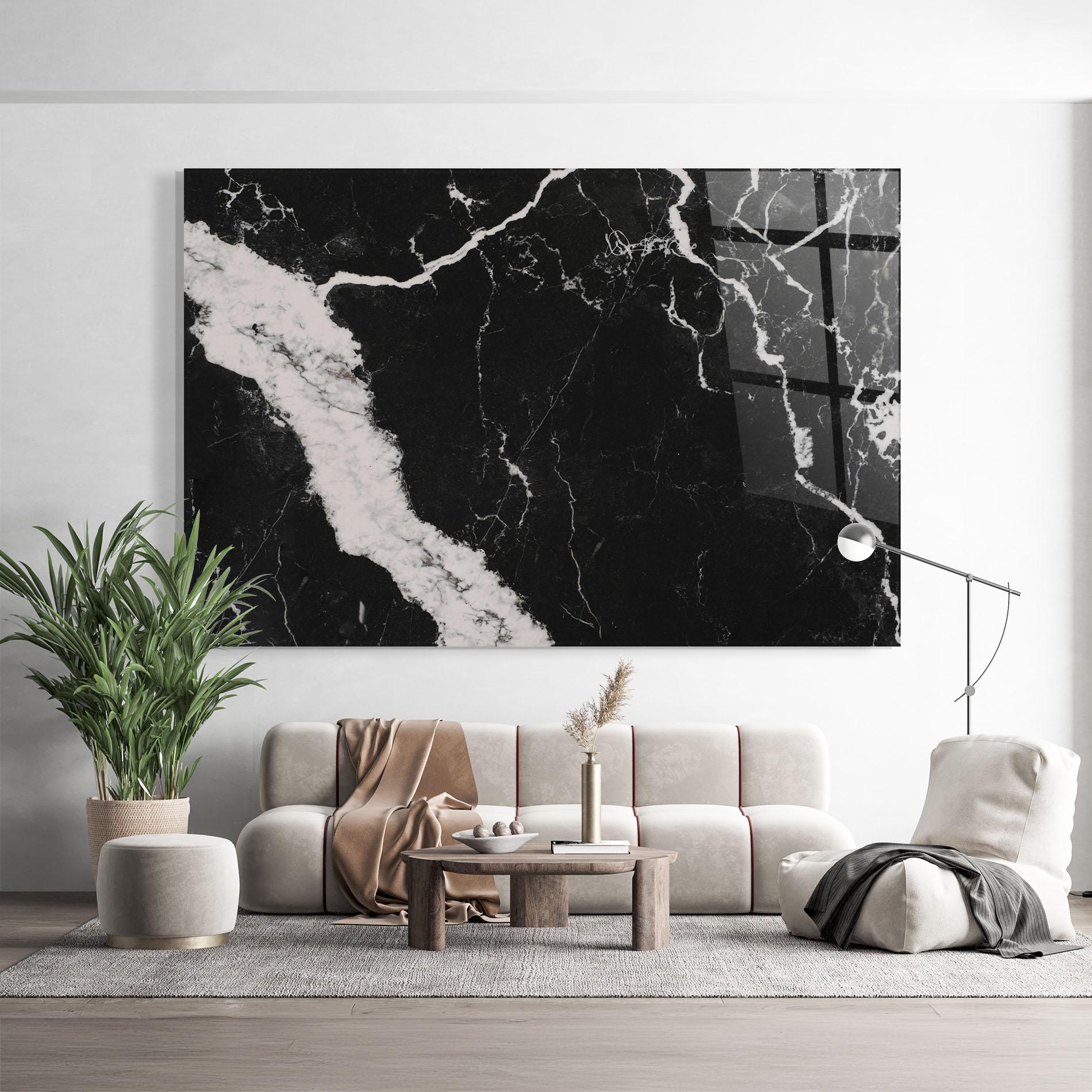 Glasbild Black Marble Light Grey mockup 9
