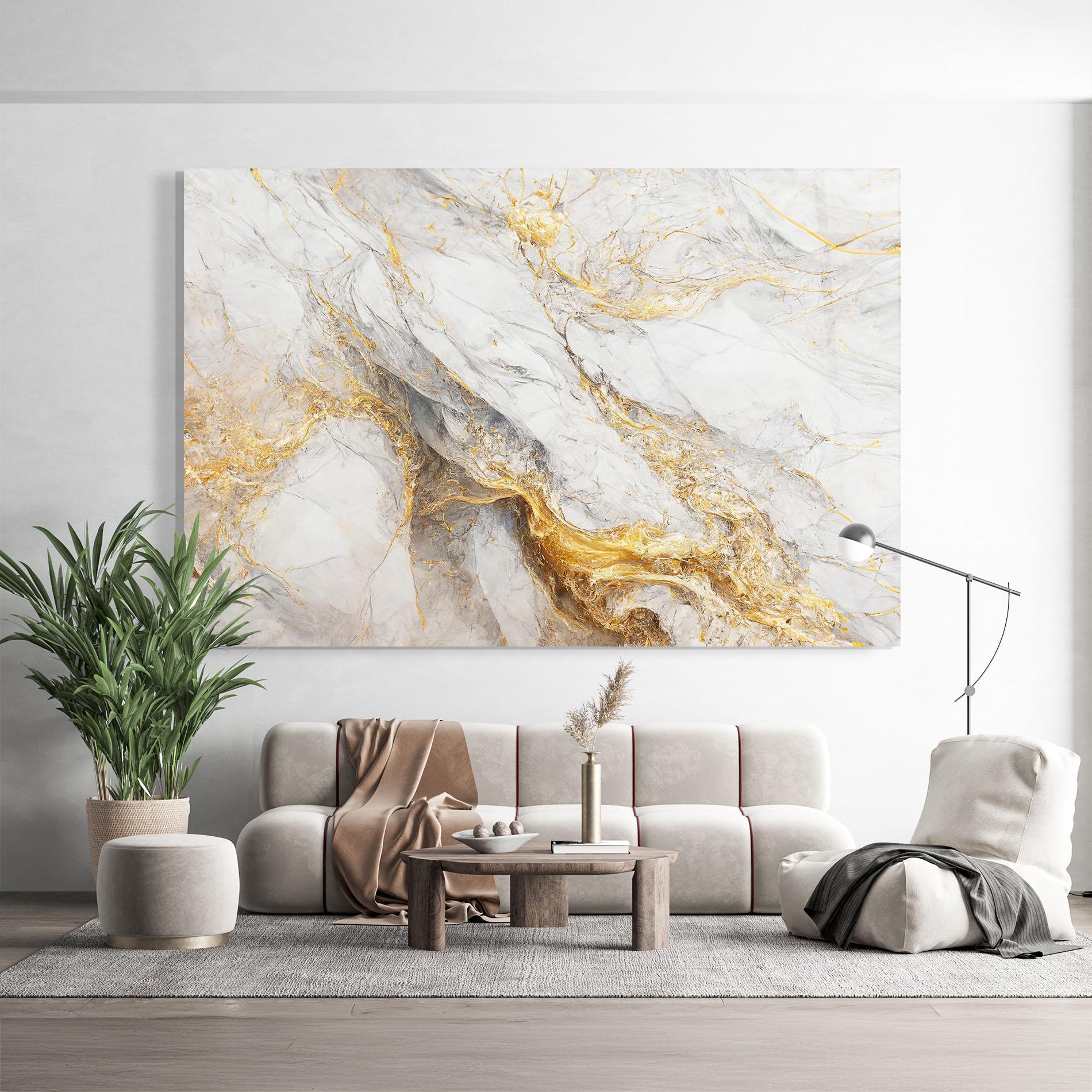 Glasbild Gold Liquid Grey Marble mockup 9