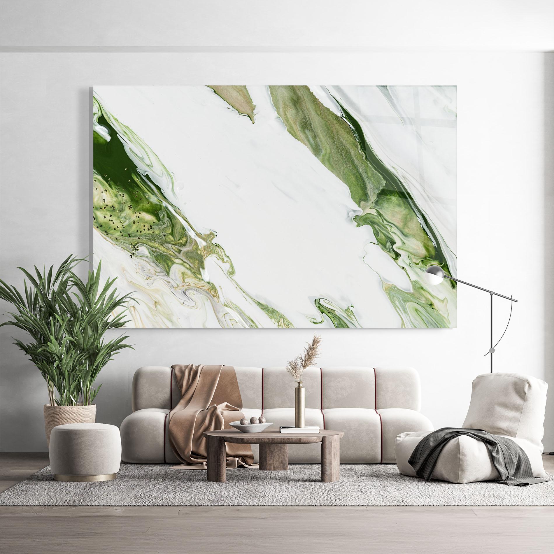 Glasbild Green Liquid Marble mockup 9