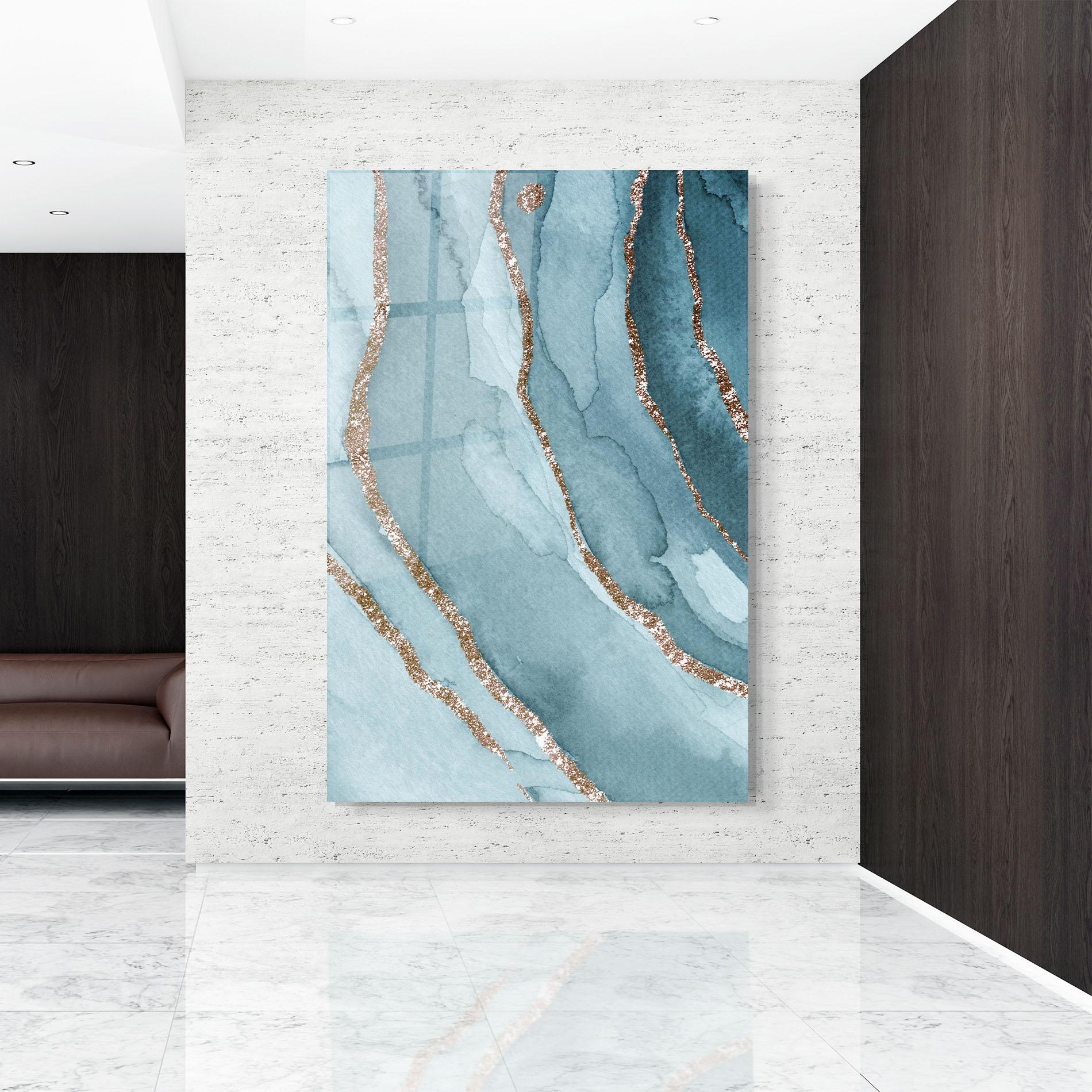 Glasbild Blue Golden Glitter mockup 9
