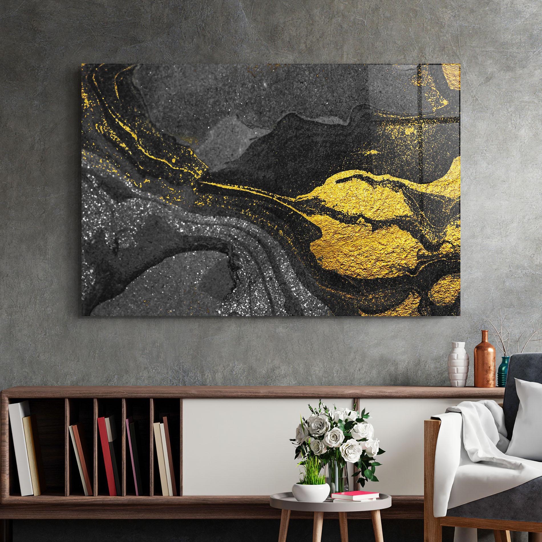 Glasbild Black And Gold Texture mockup 2