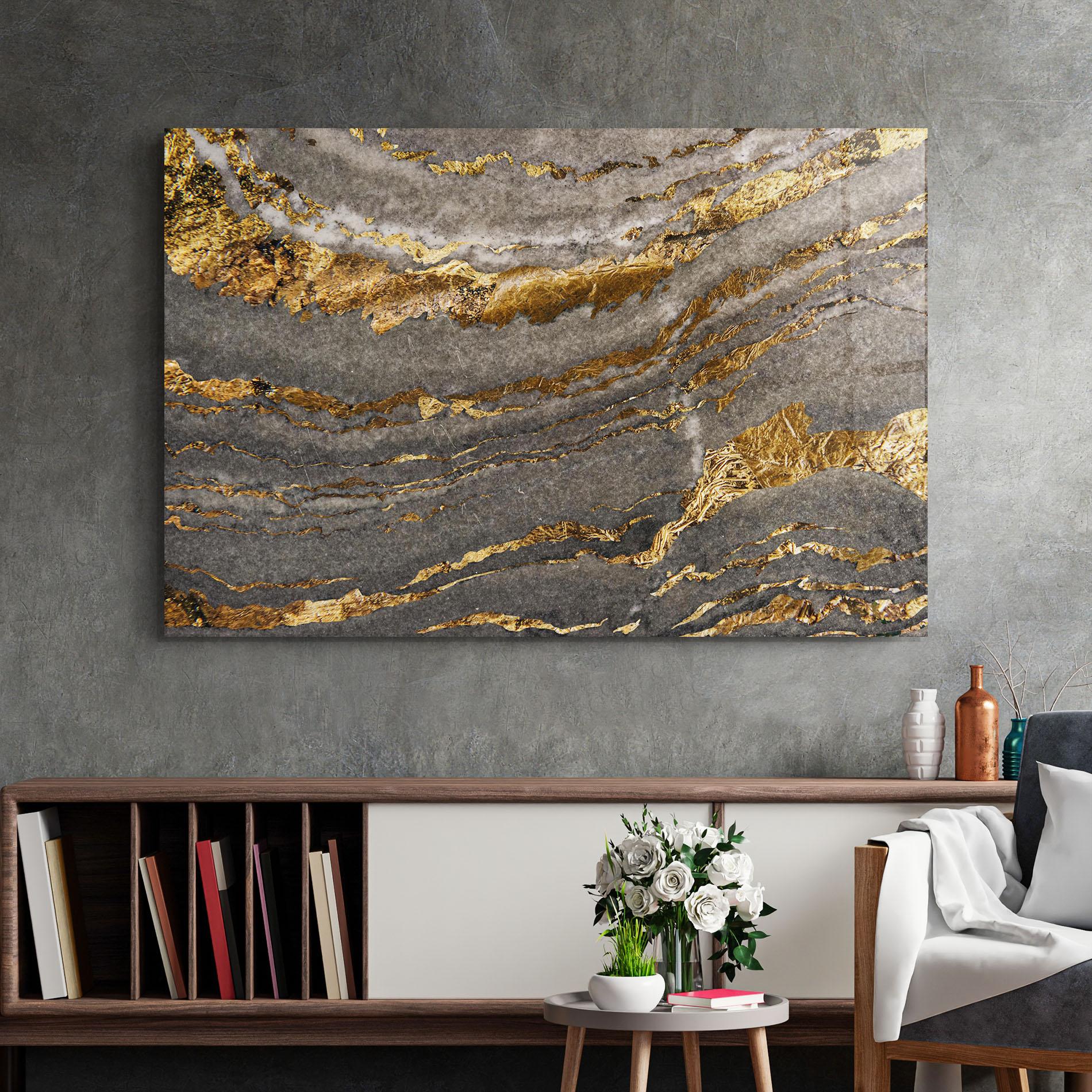 Glasbild Dark Colden Grey mockup 2