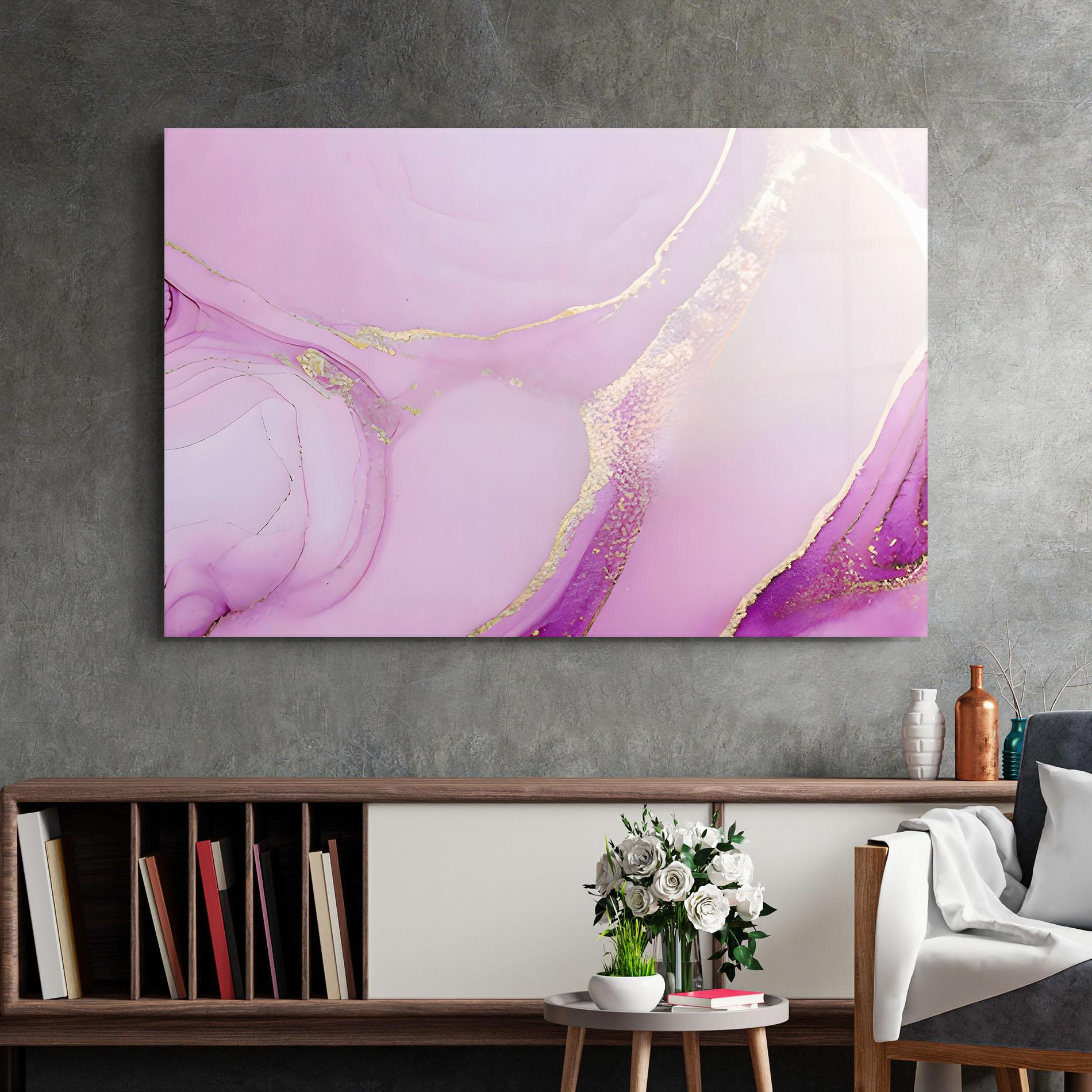 Glasbild Golden Purple Marble mockup 2