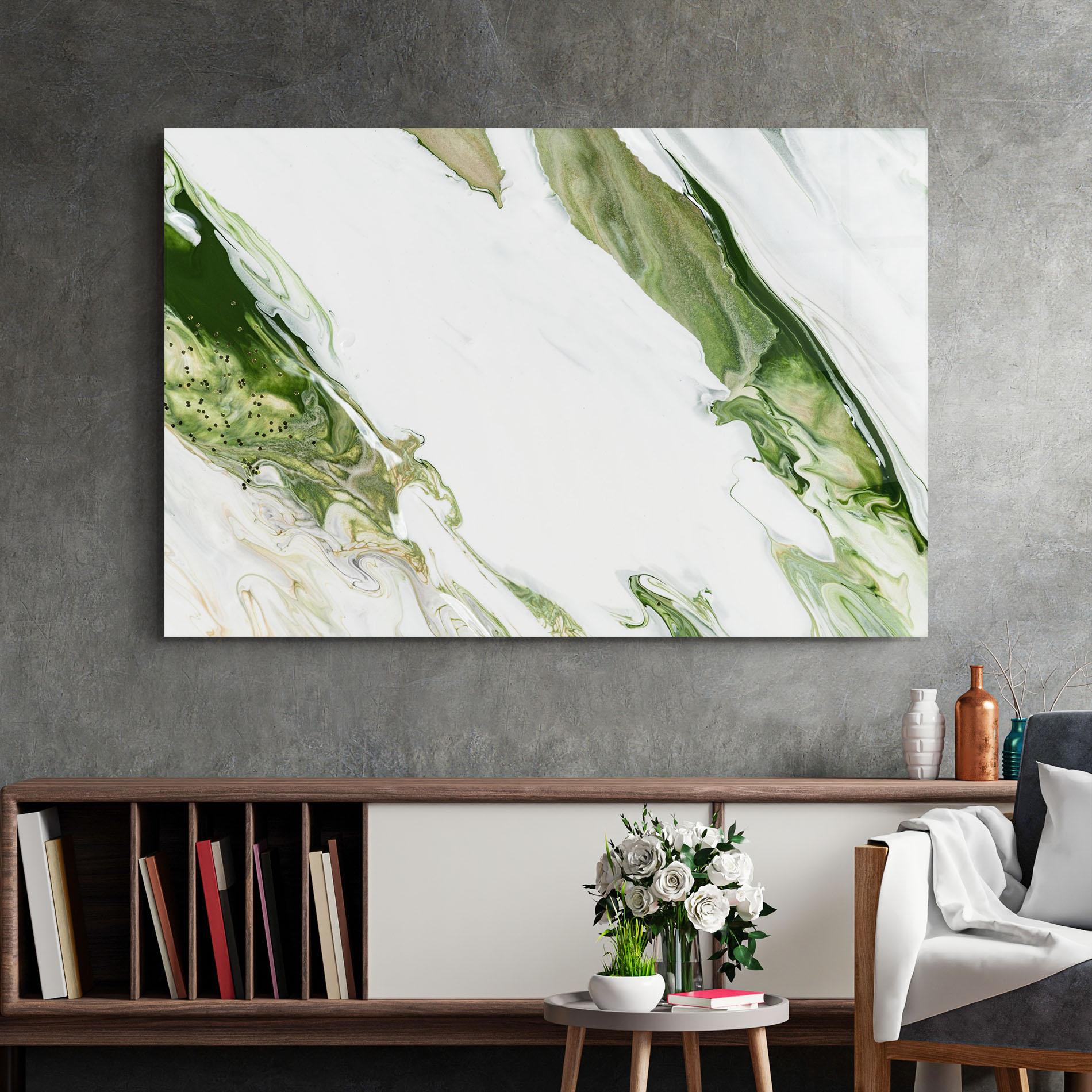 Glasbild Green Liquid Marble mockup 2