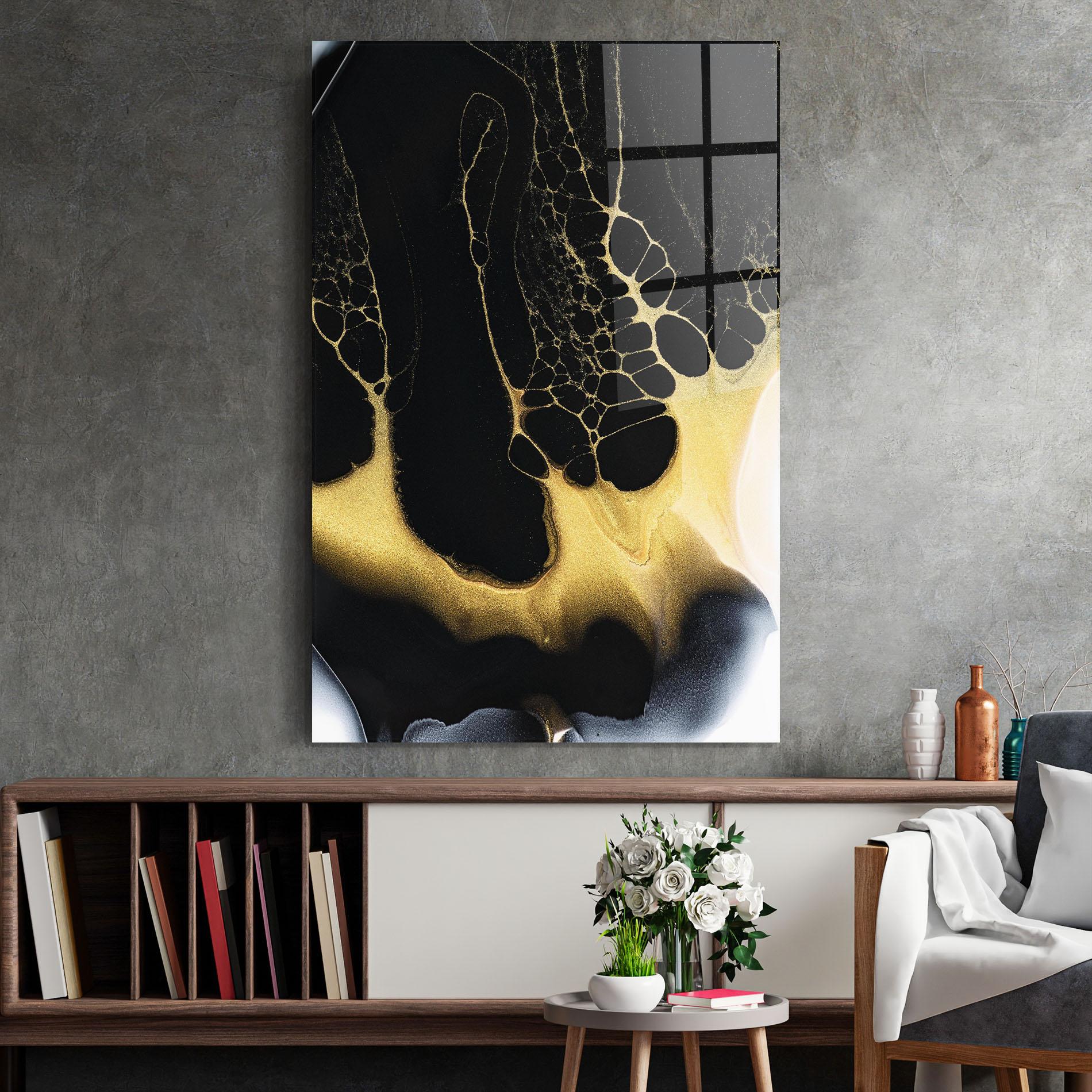 Glasbild Black Golden Marble mockup 2