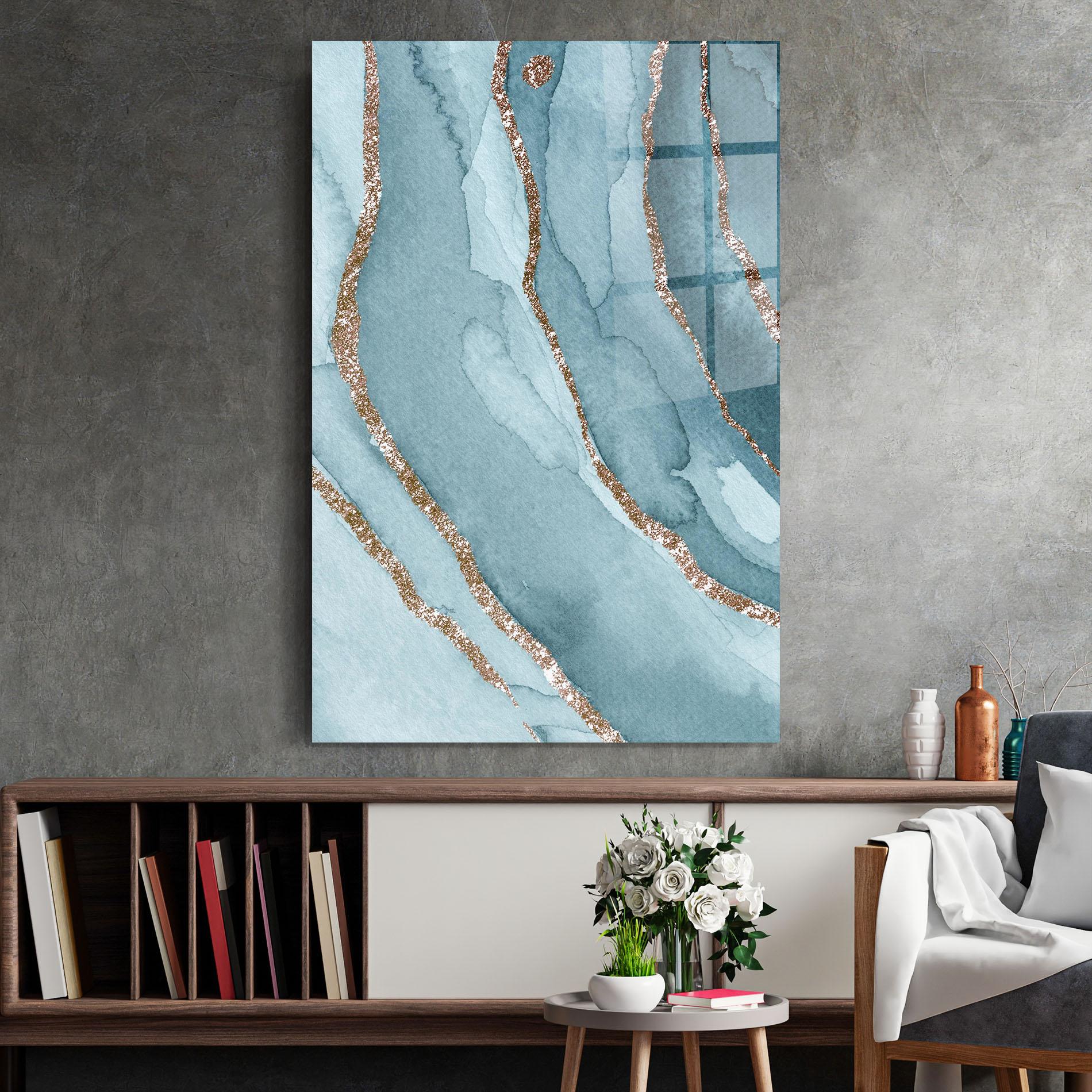 Glasbild Blue Golden Glitter mockup 2