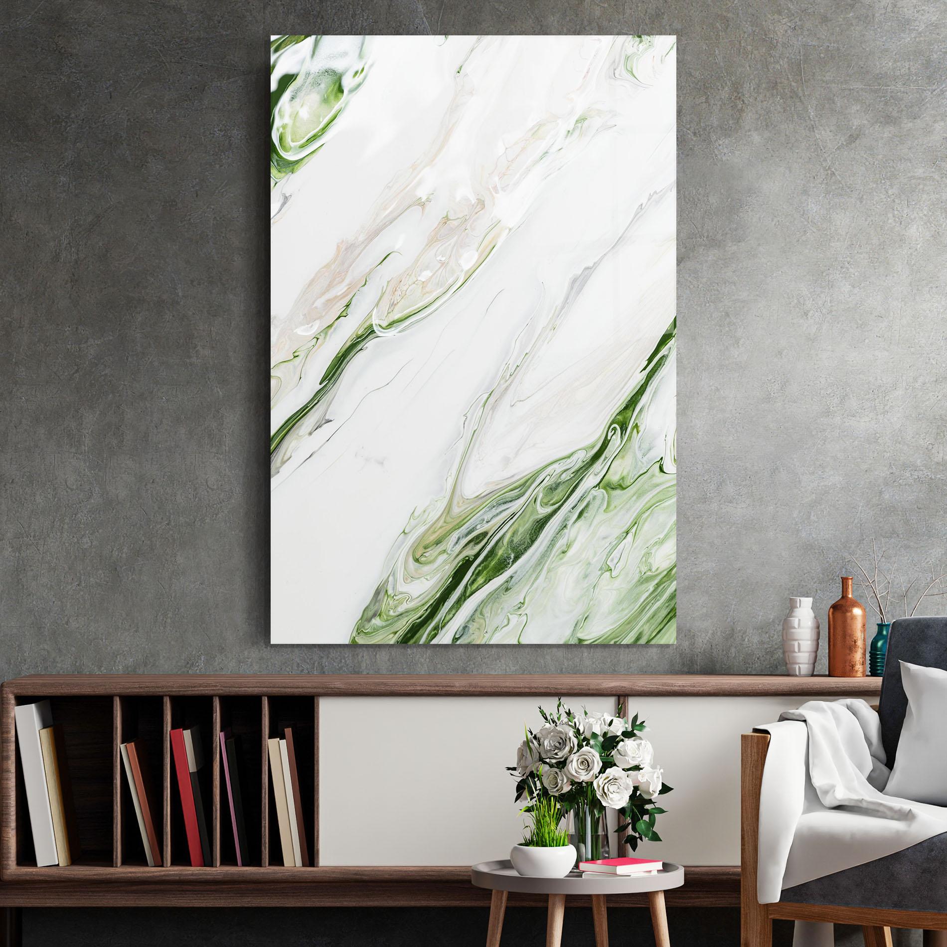 Glasbild Light Green Liquid mockup 2