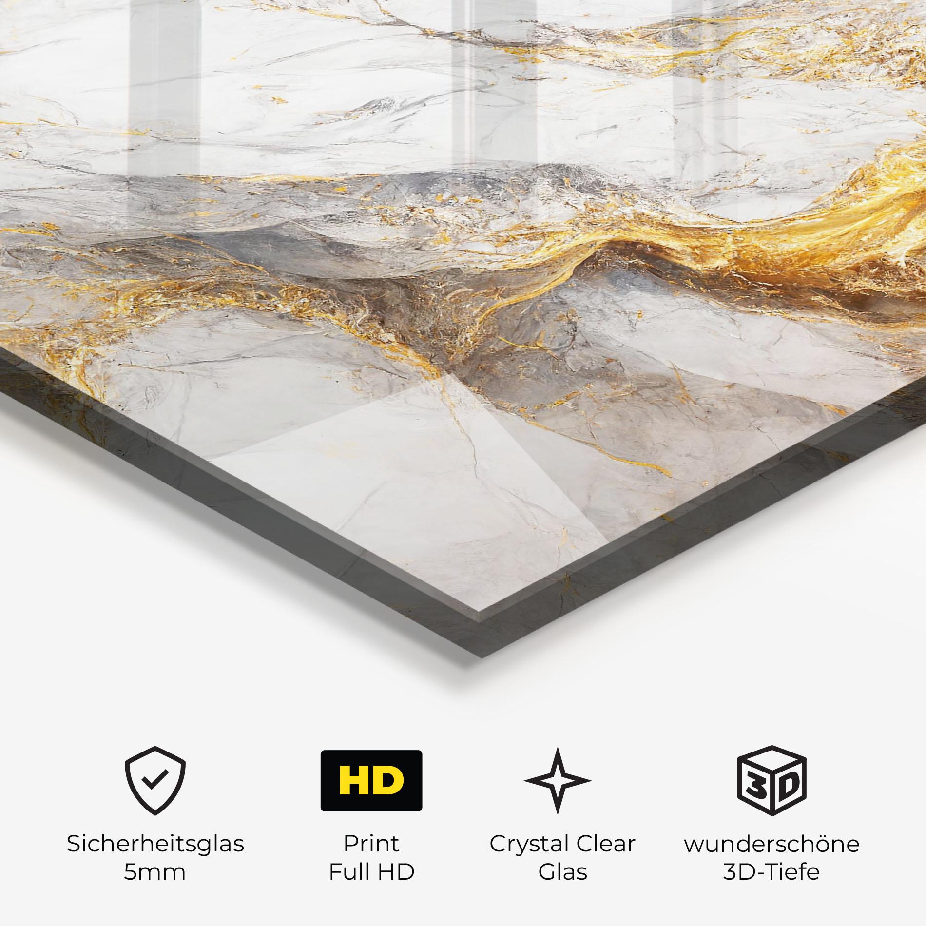 Glasbild Gold Liquid Grey Marble mockup 3