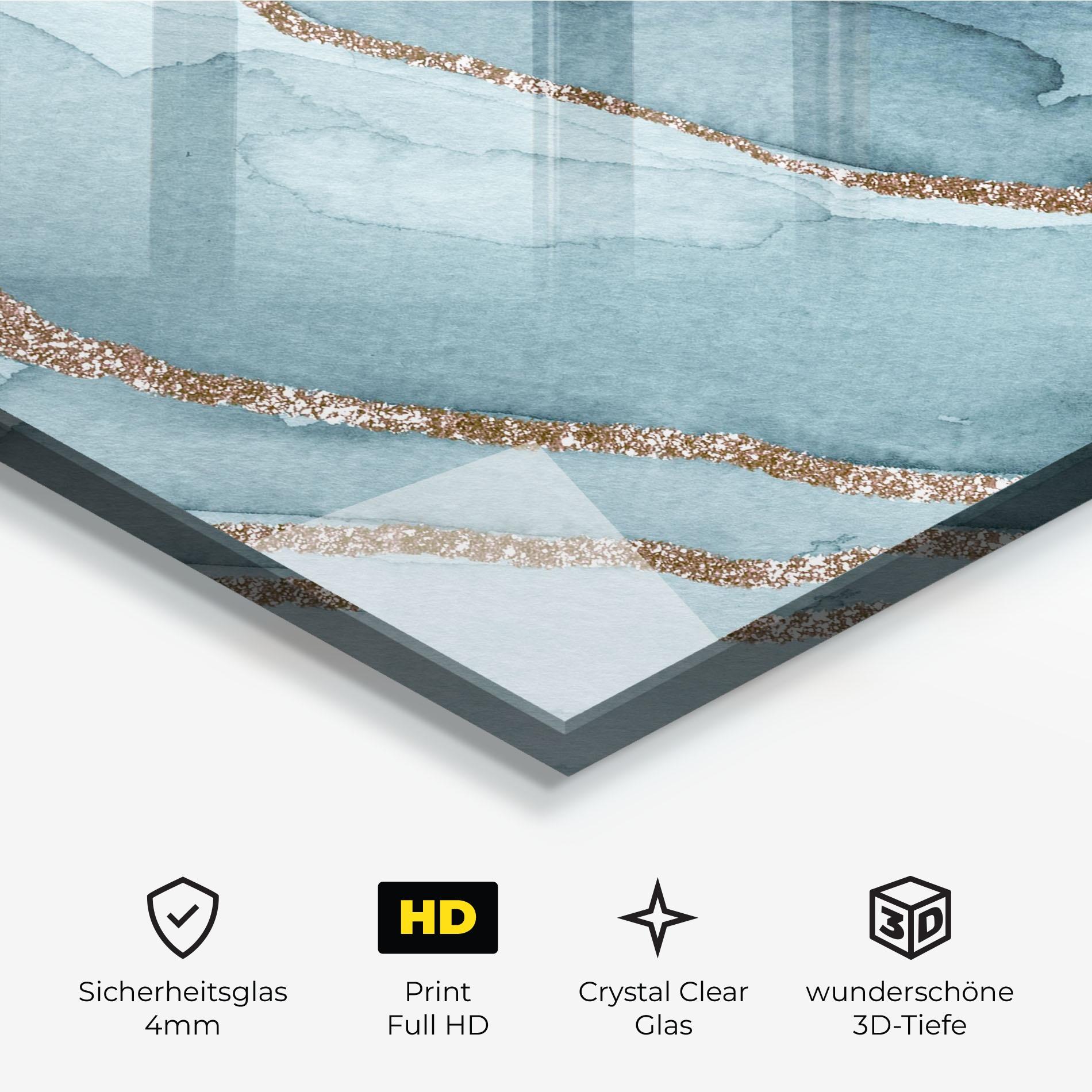 Glasbild Blue Golden Glitter mockup 3