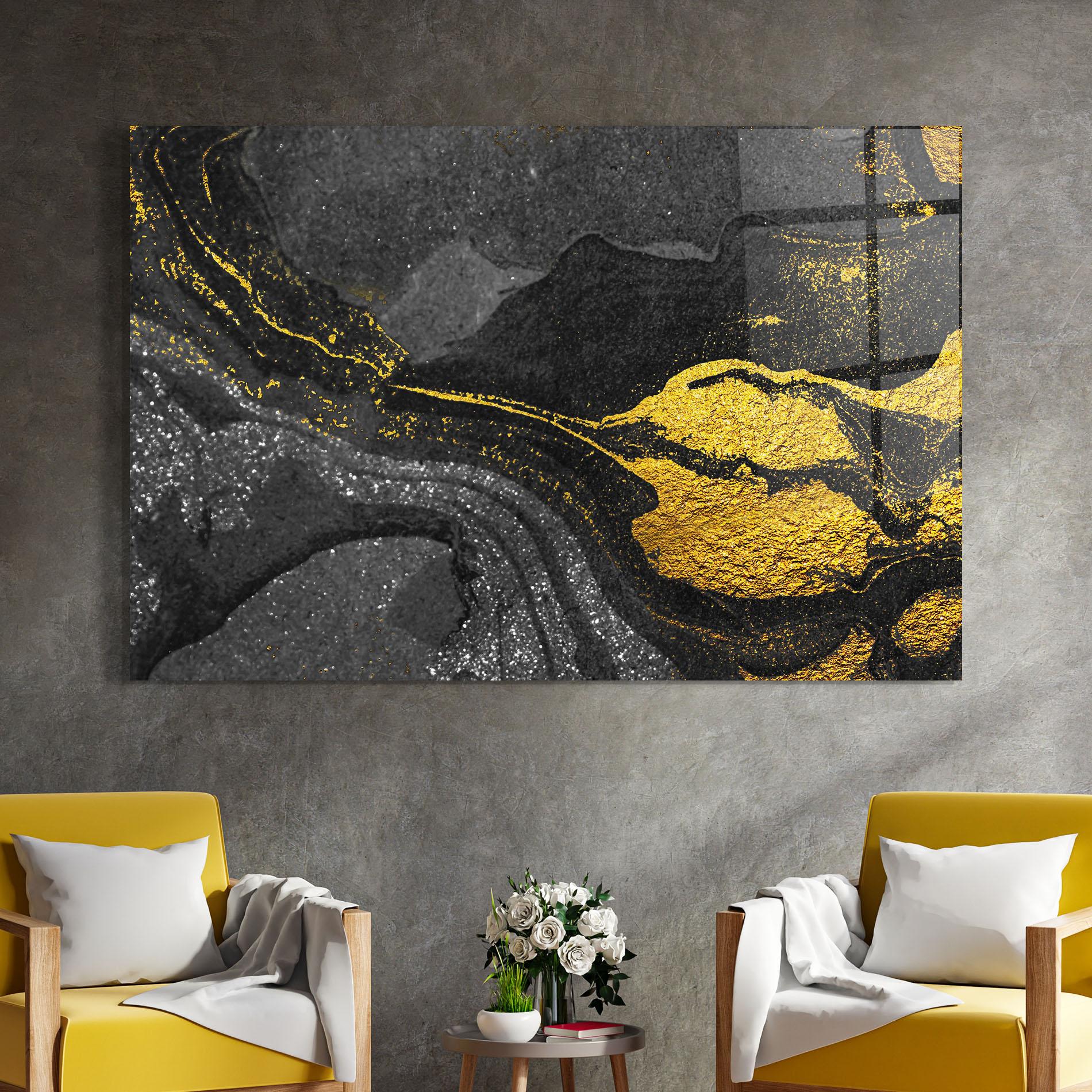 Glasbild Black And Gold Texture mockup 4