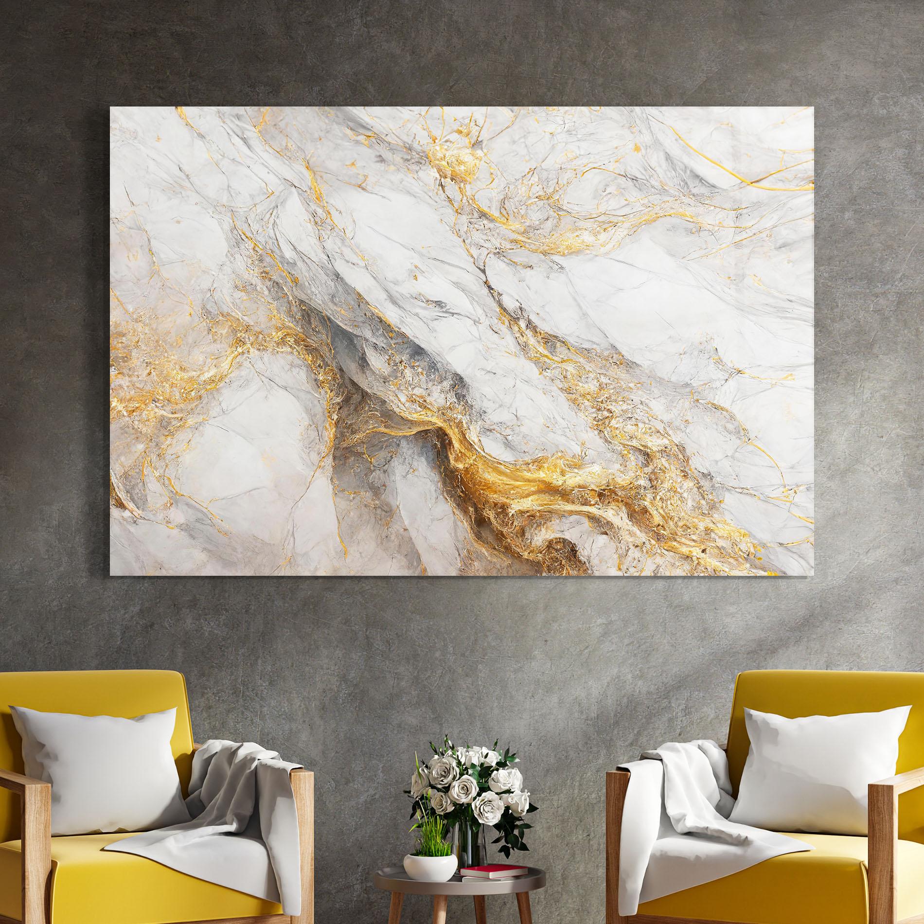 Glasbild Gold Liquid Grey Marble mockup 4