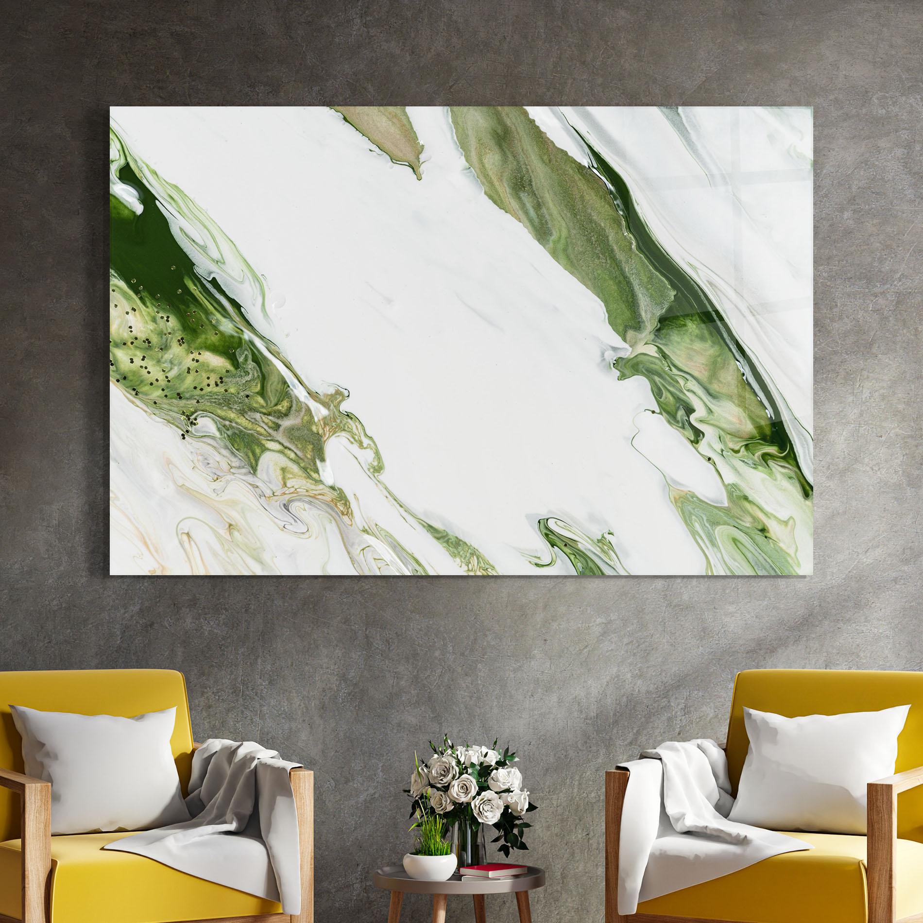 Glasbild Green Liquid Marble mockup 4