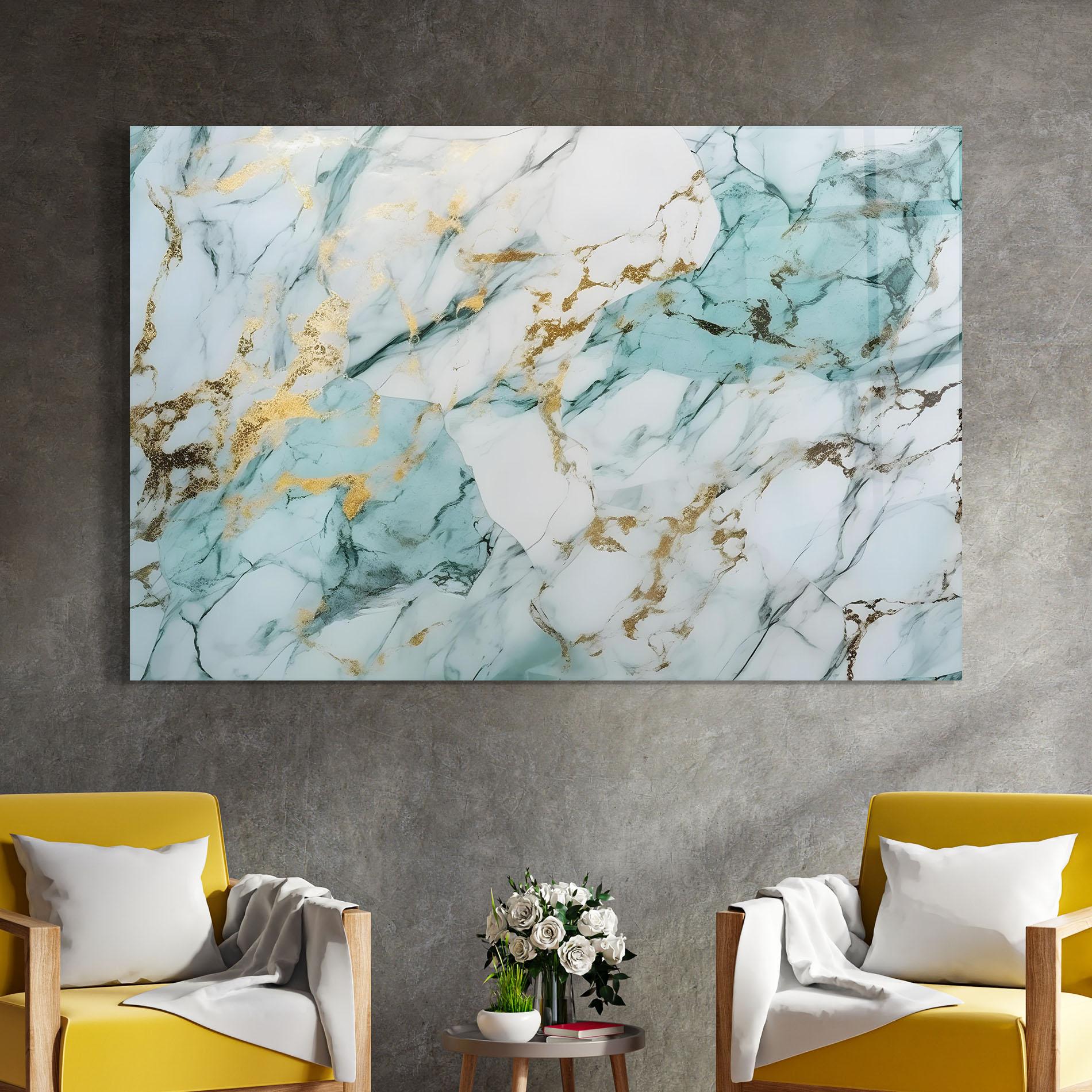 Glasbild Light Green Gold Line mockup 4