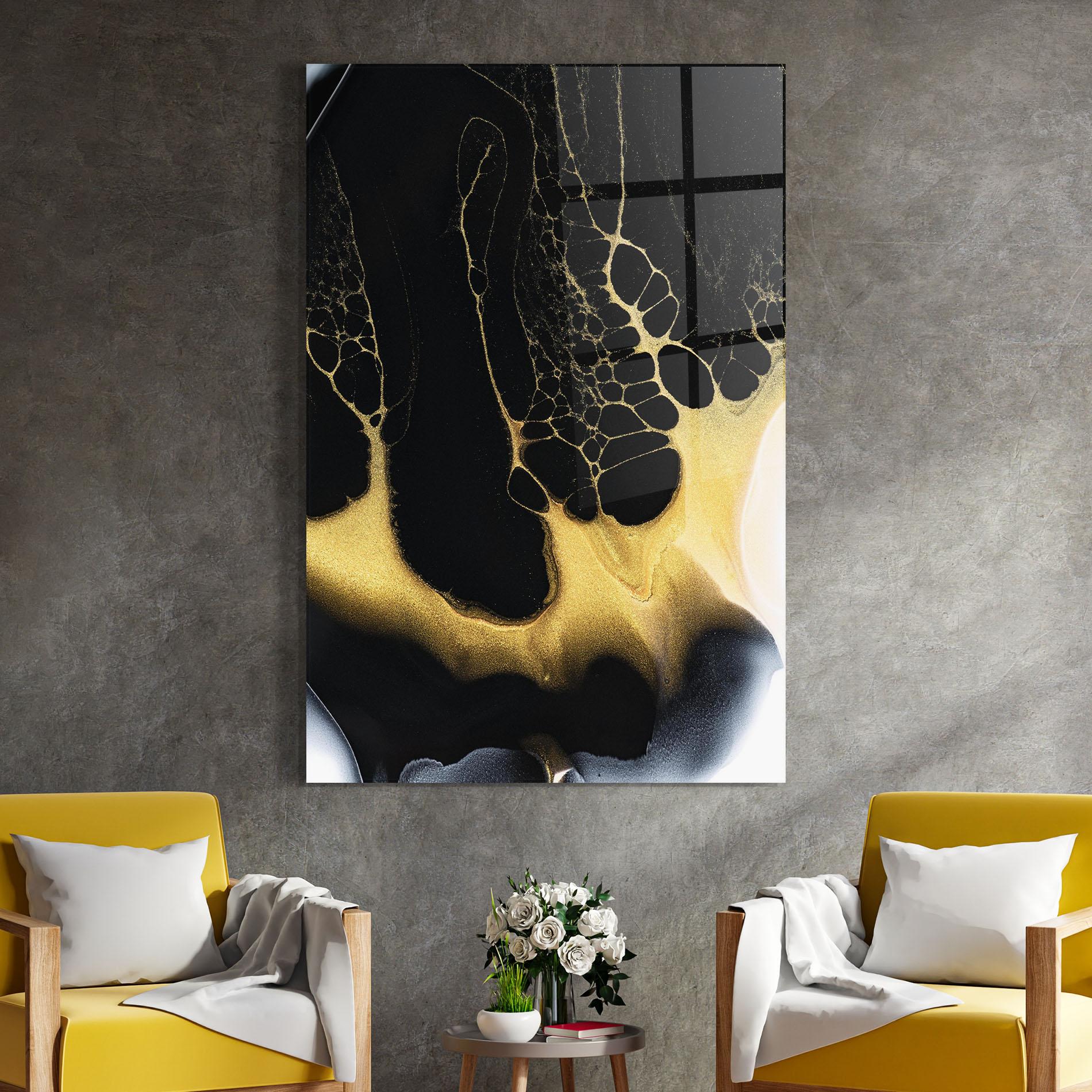 Glasbild Black Golden Marble mockup 4