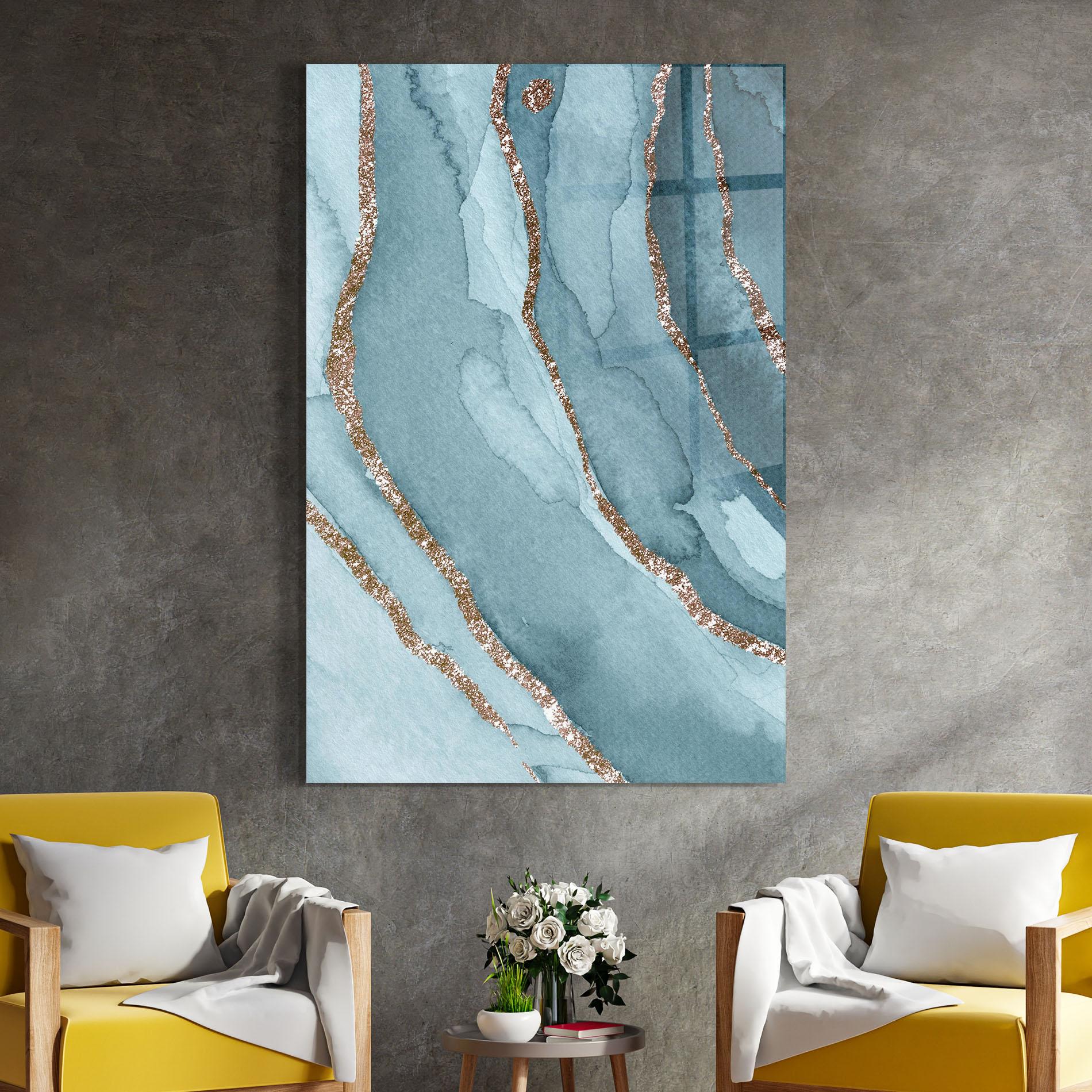 Glasbild Blue Golden Glitter mockup 4