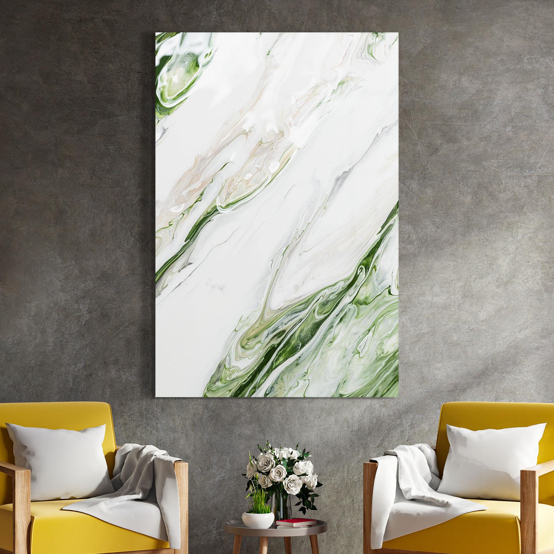 Glasbild Light Green Liquid mockup 4