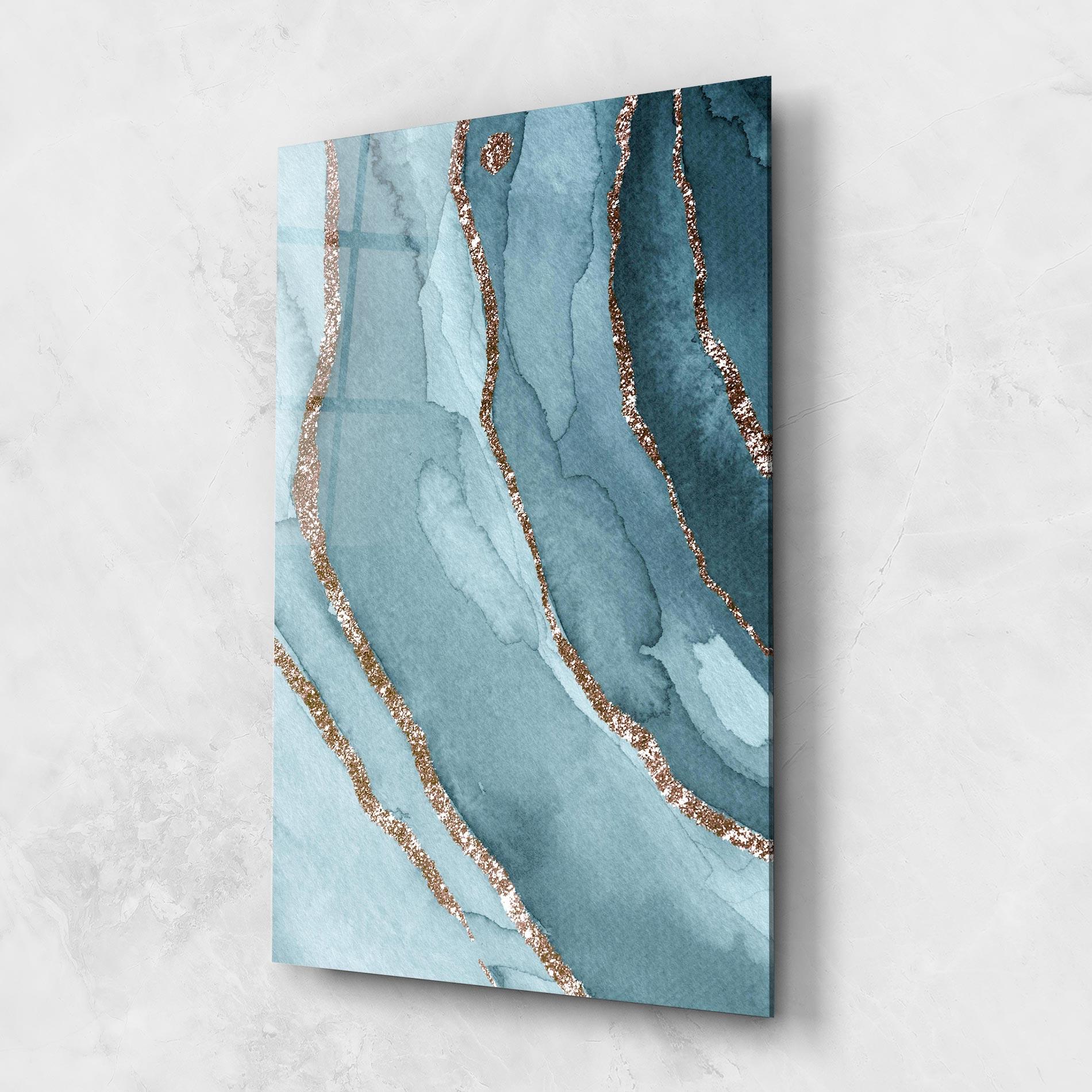 Glasbild Blue Golden Glitter mockup 1