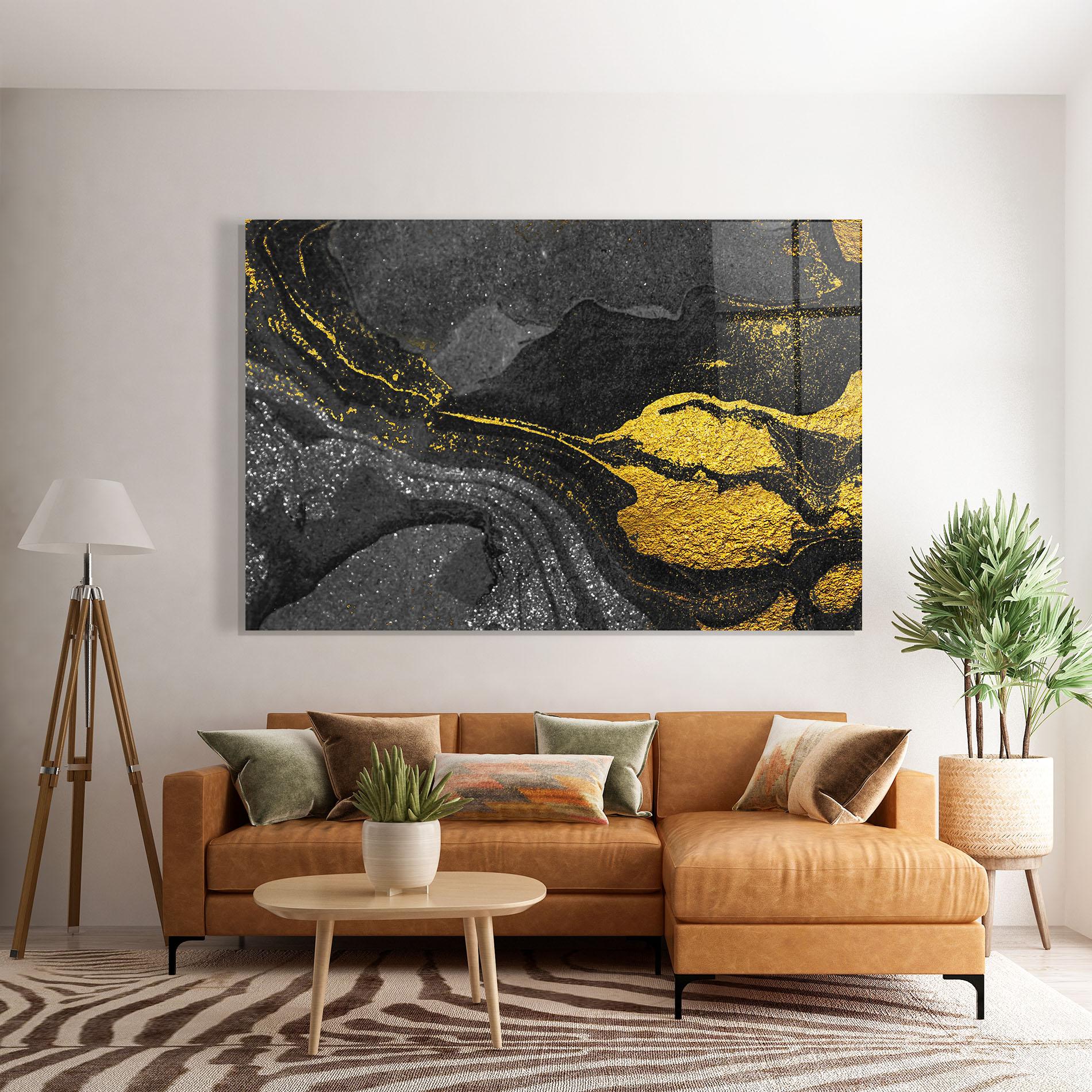 Glasbild Black And Gold Texture mockup 7