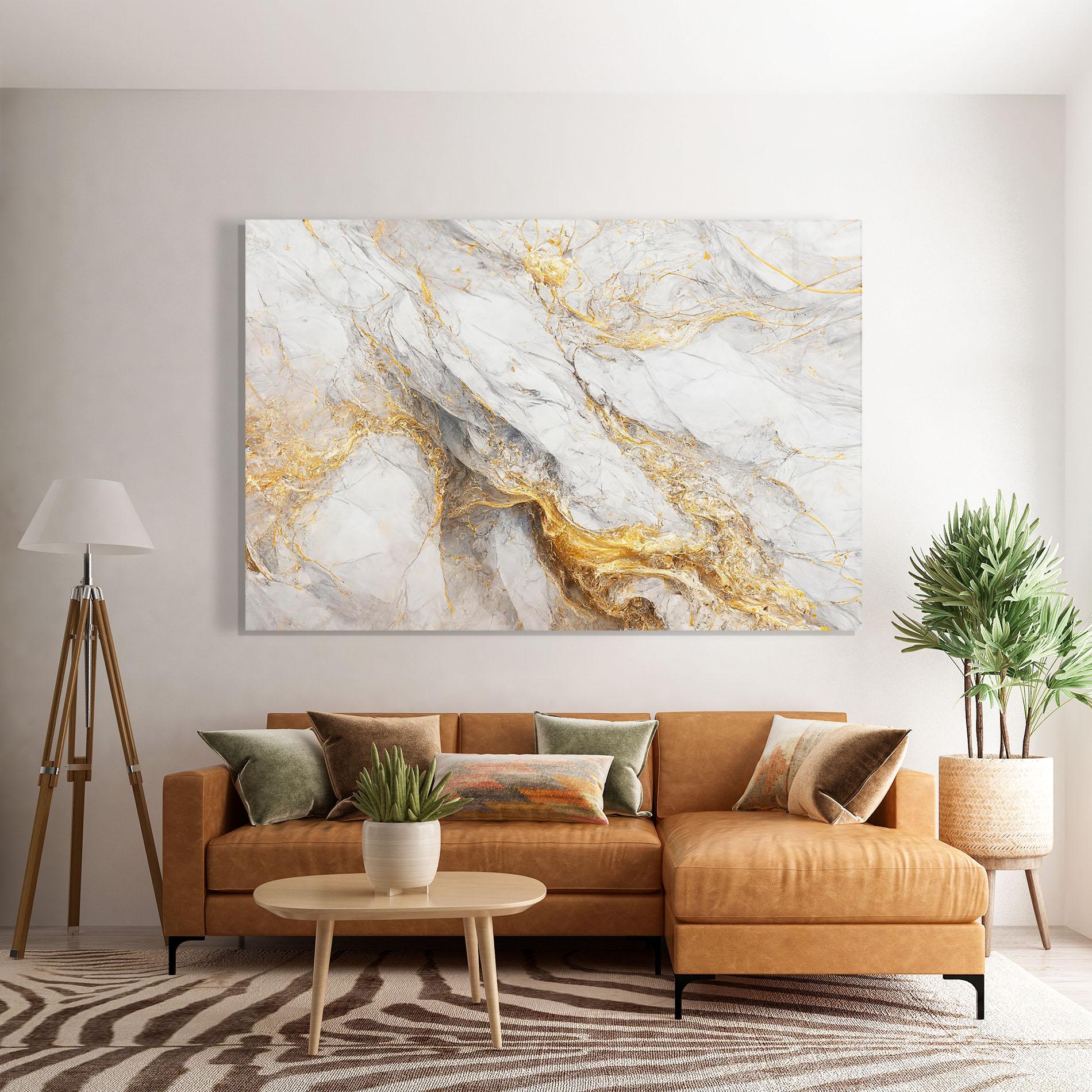 Glasbild Gold Liquid Grey Marble mockup 7