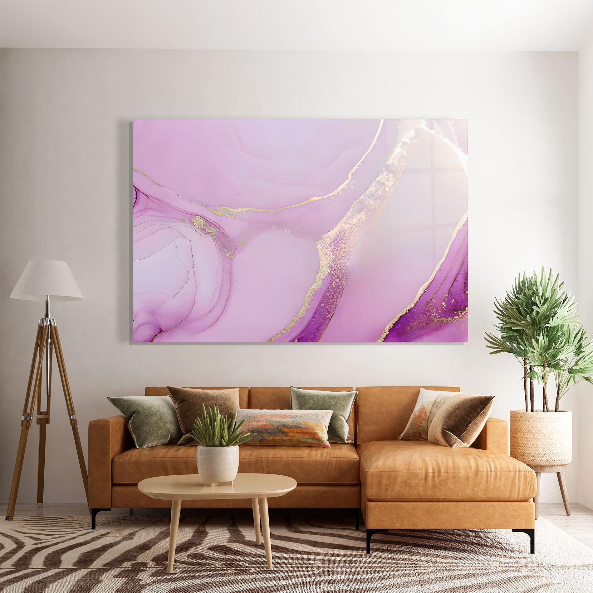 Glasbild Golden Purple Marble mockup 7