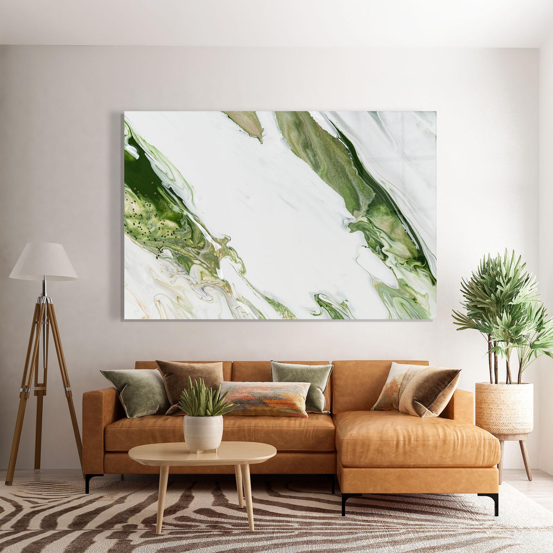 Glasbild Green Liquid Marble mockup 7