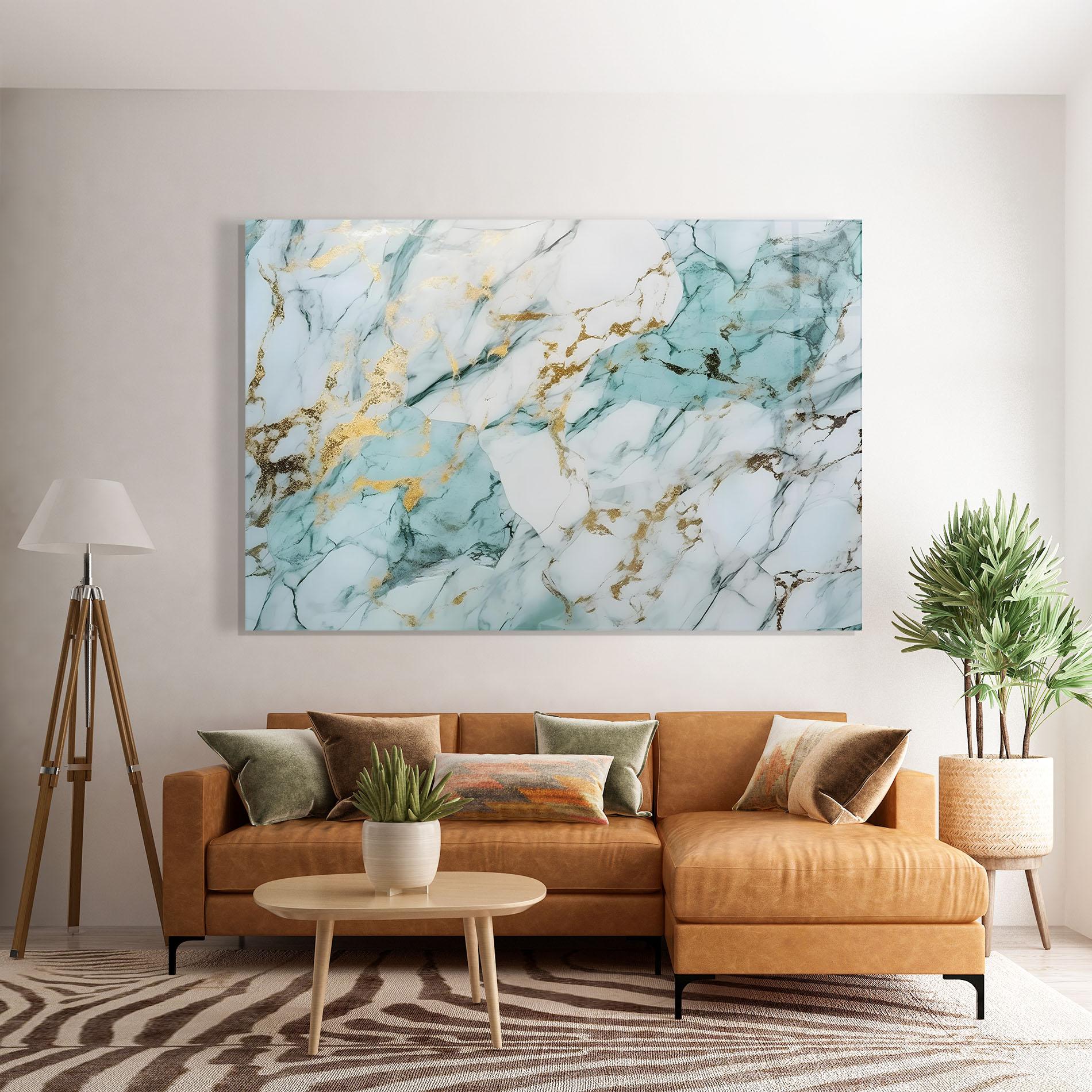 Glasbild Light Green Gold Line mockup 7