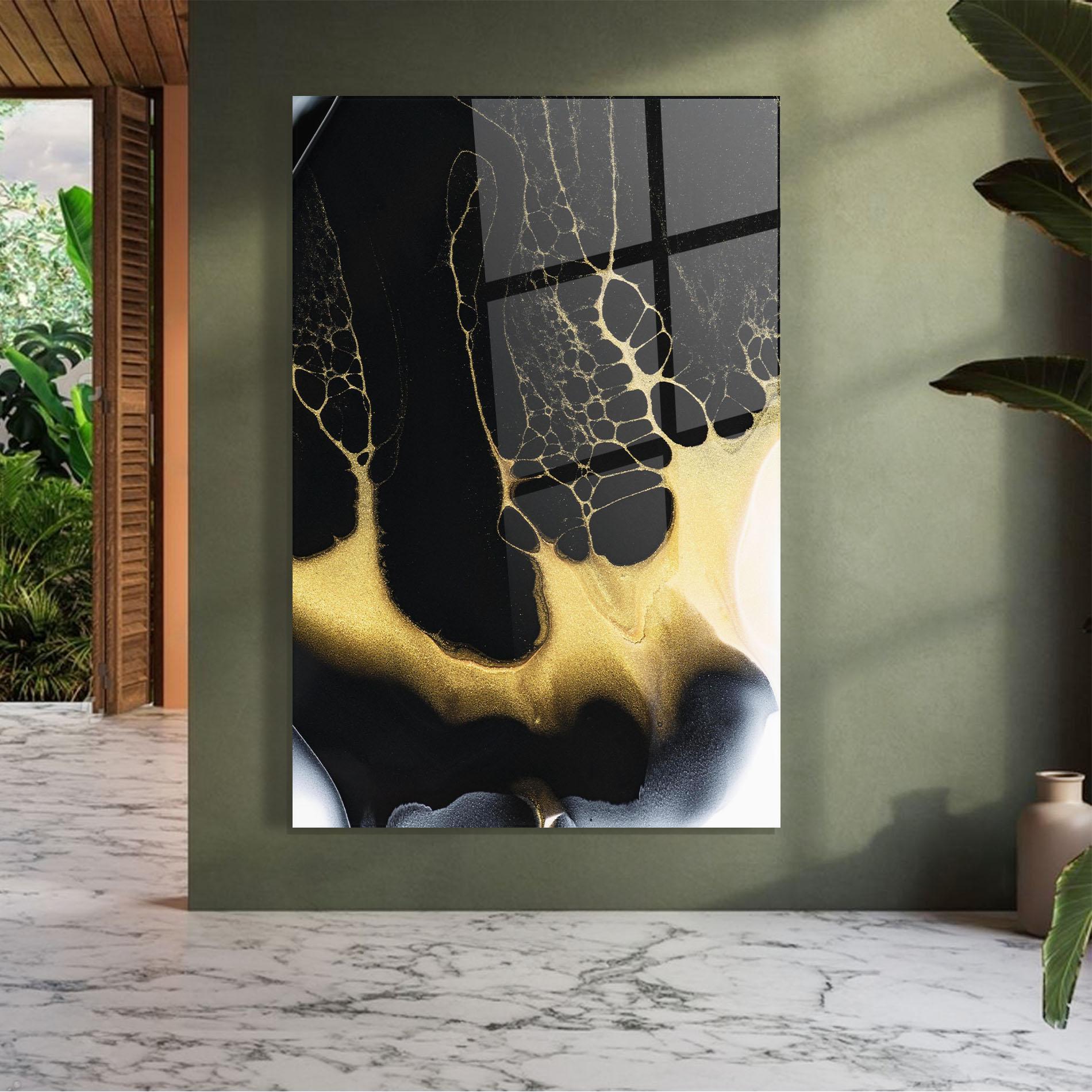 Glasbild Black Golden Marble mockup 7