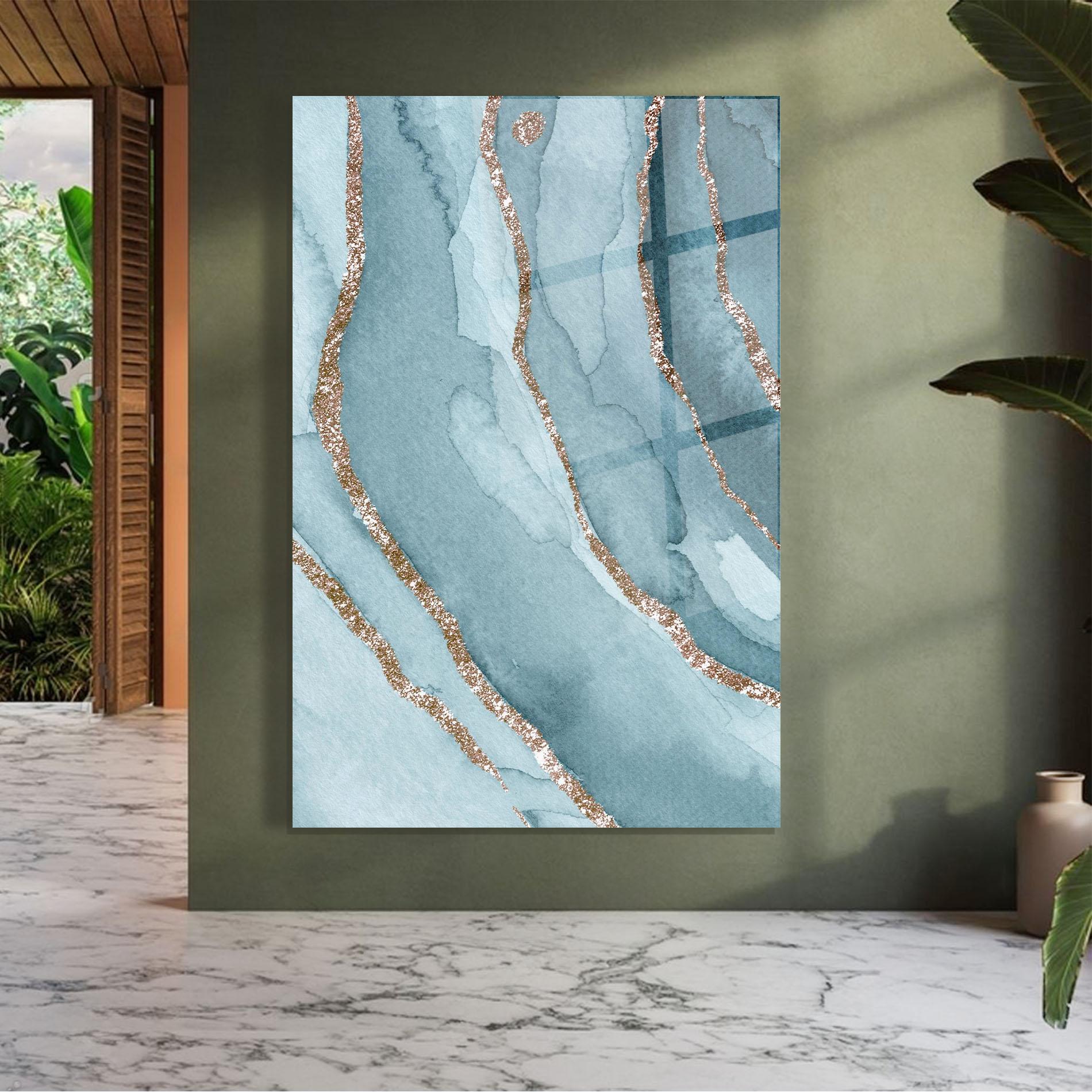 Glasbild Blue Golden Glitter mockup 7