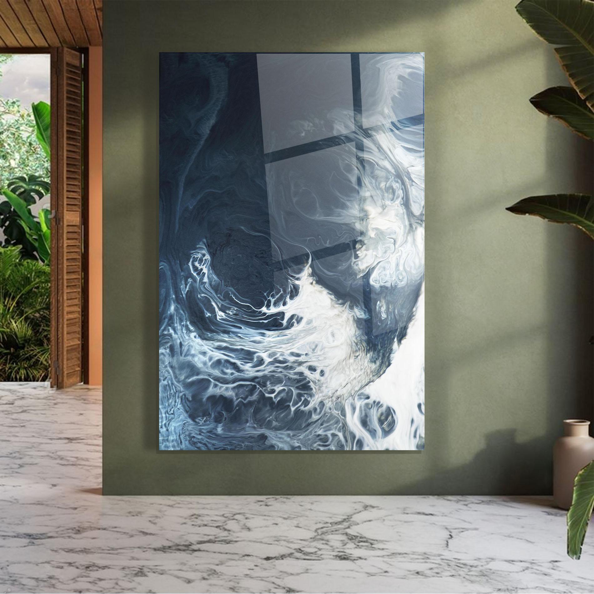 Glasbild Dark Blue Wave mockup 7