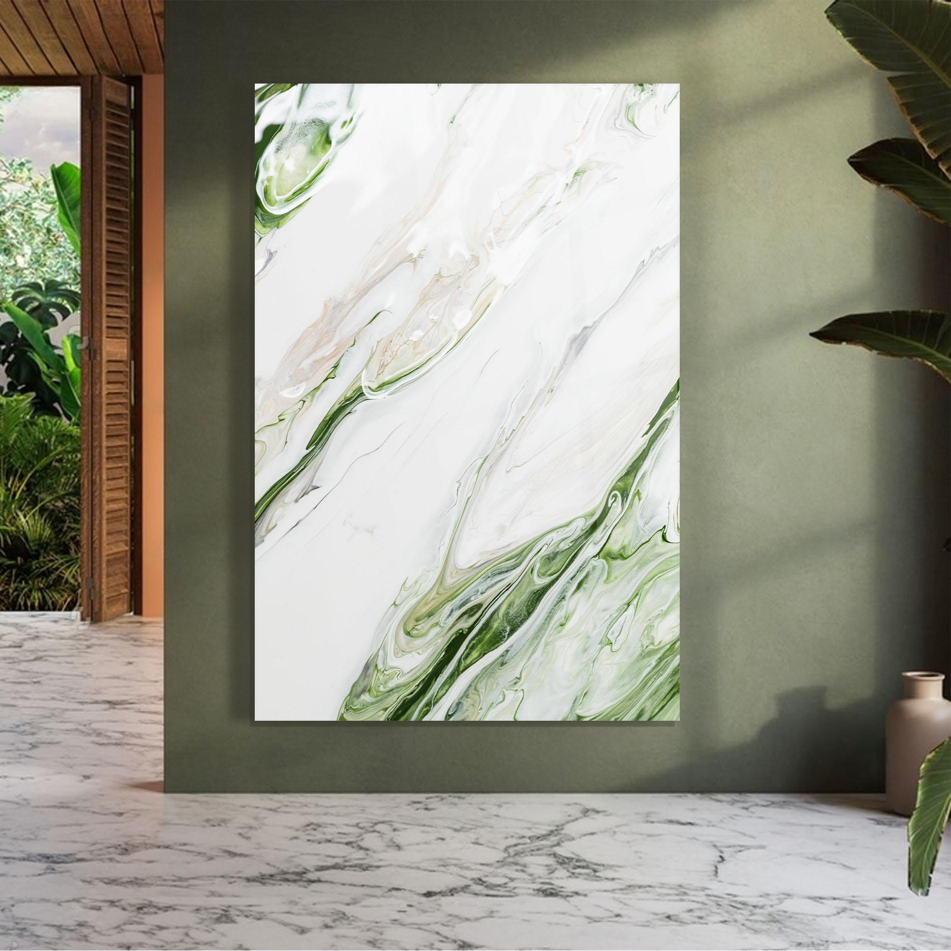 Glasbild Light Green Liquid mockup 7