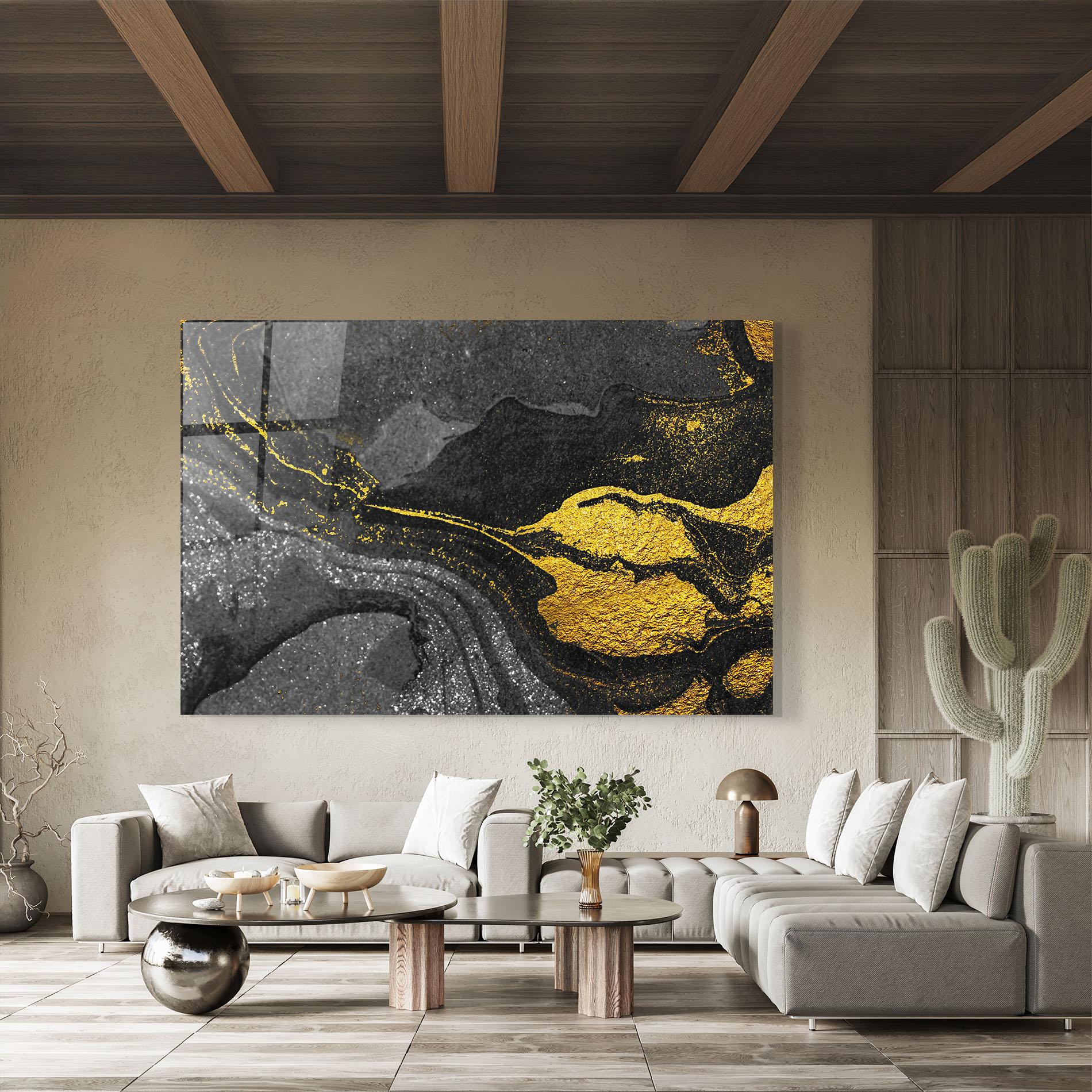 Glasbild Black And Gold Texture mockup 8