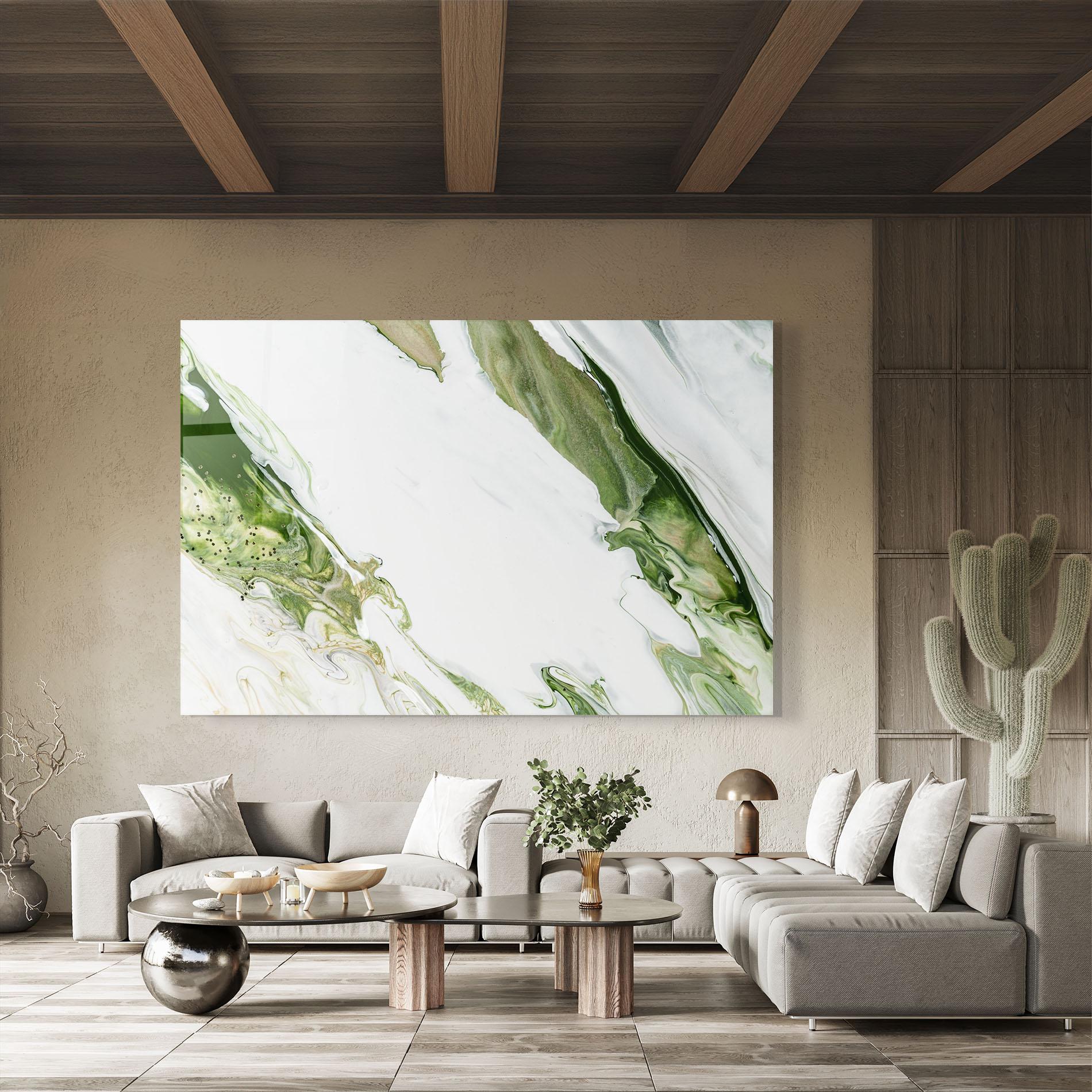 Glasbild Green Liquid Marble mockup 8