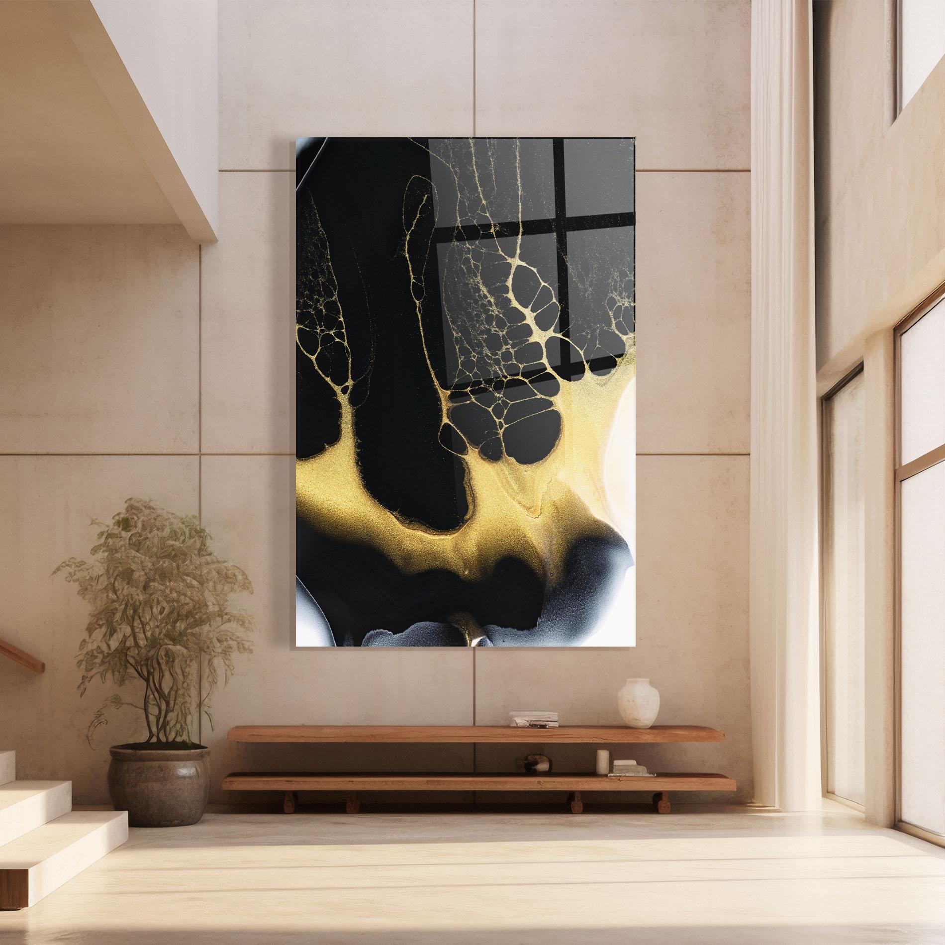 Glasbild Black Golden Marble mockup 8