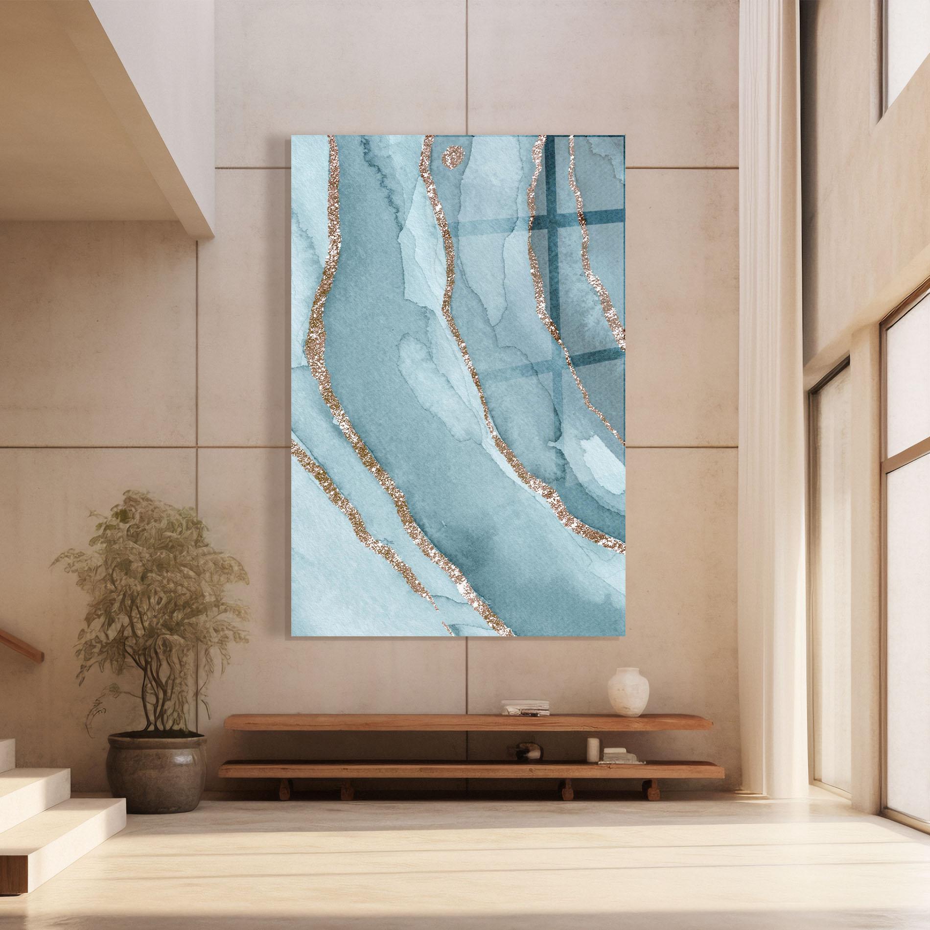 Glasbild Blue Golden Glitter mockup 8