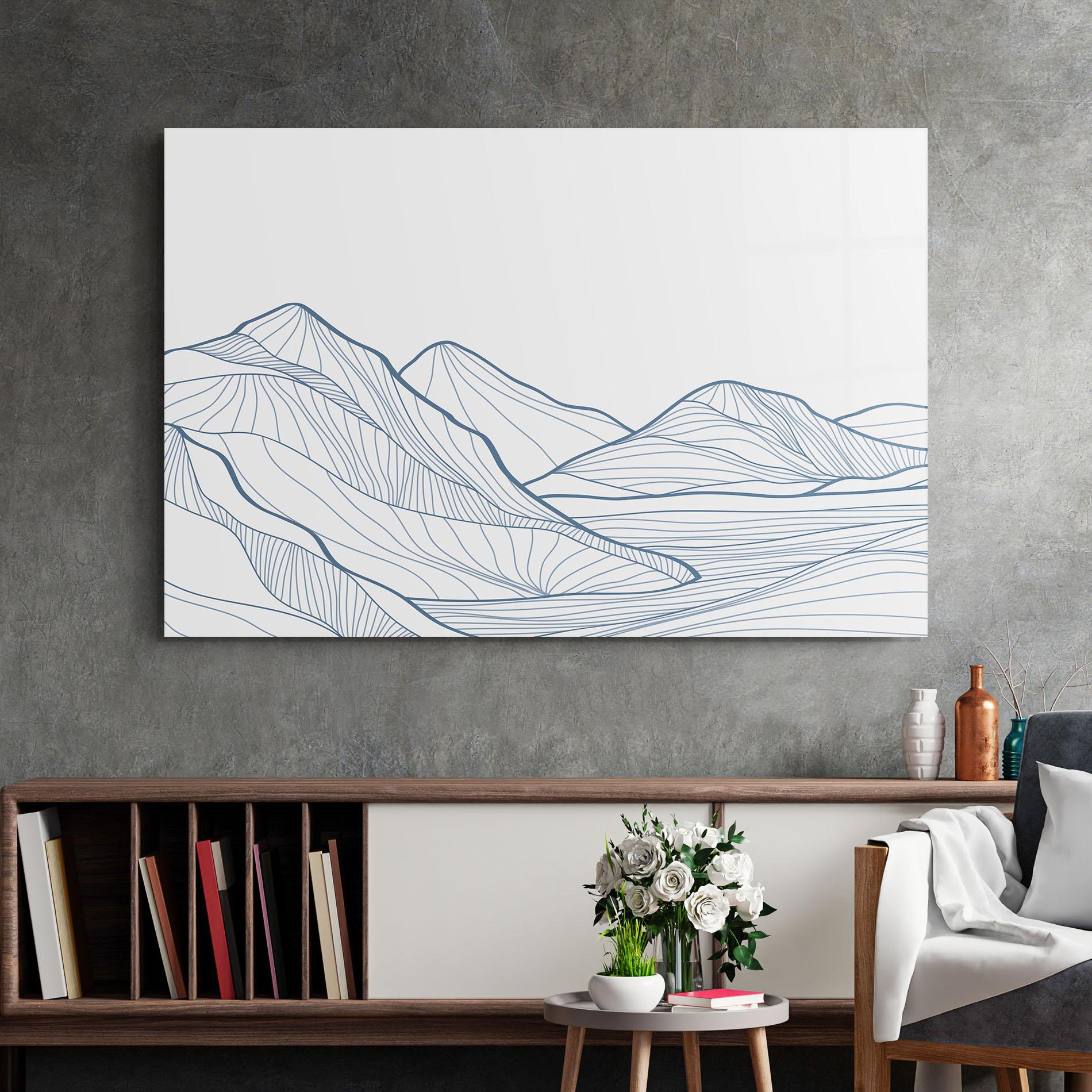 Glasbild Mountain Blue Line mockup 2