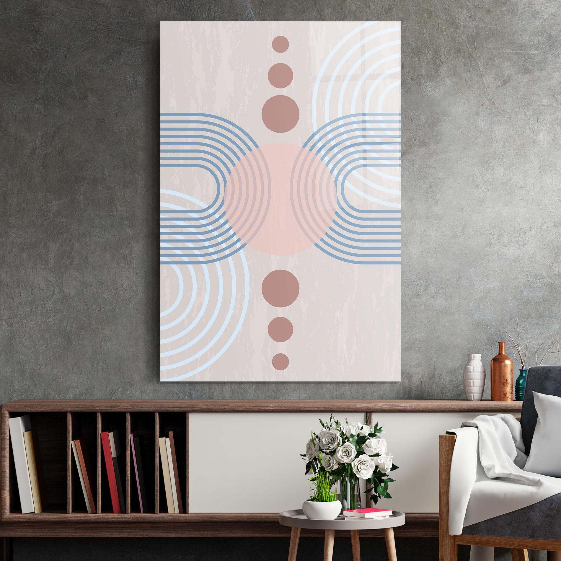 Glasbild Blue Lines On Pink mockup 2
