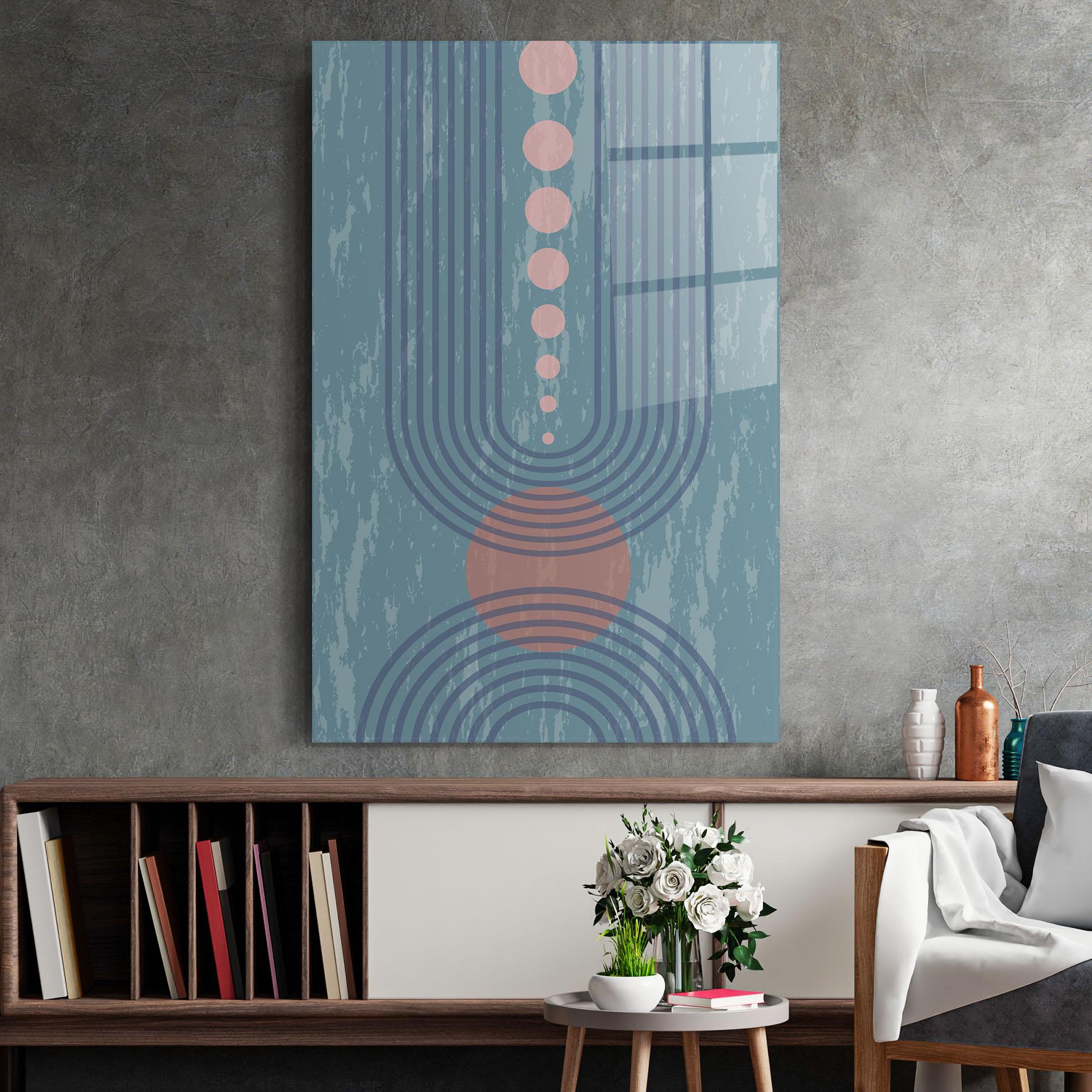 Glasbild Pink Circle On Blue mockup 2