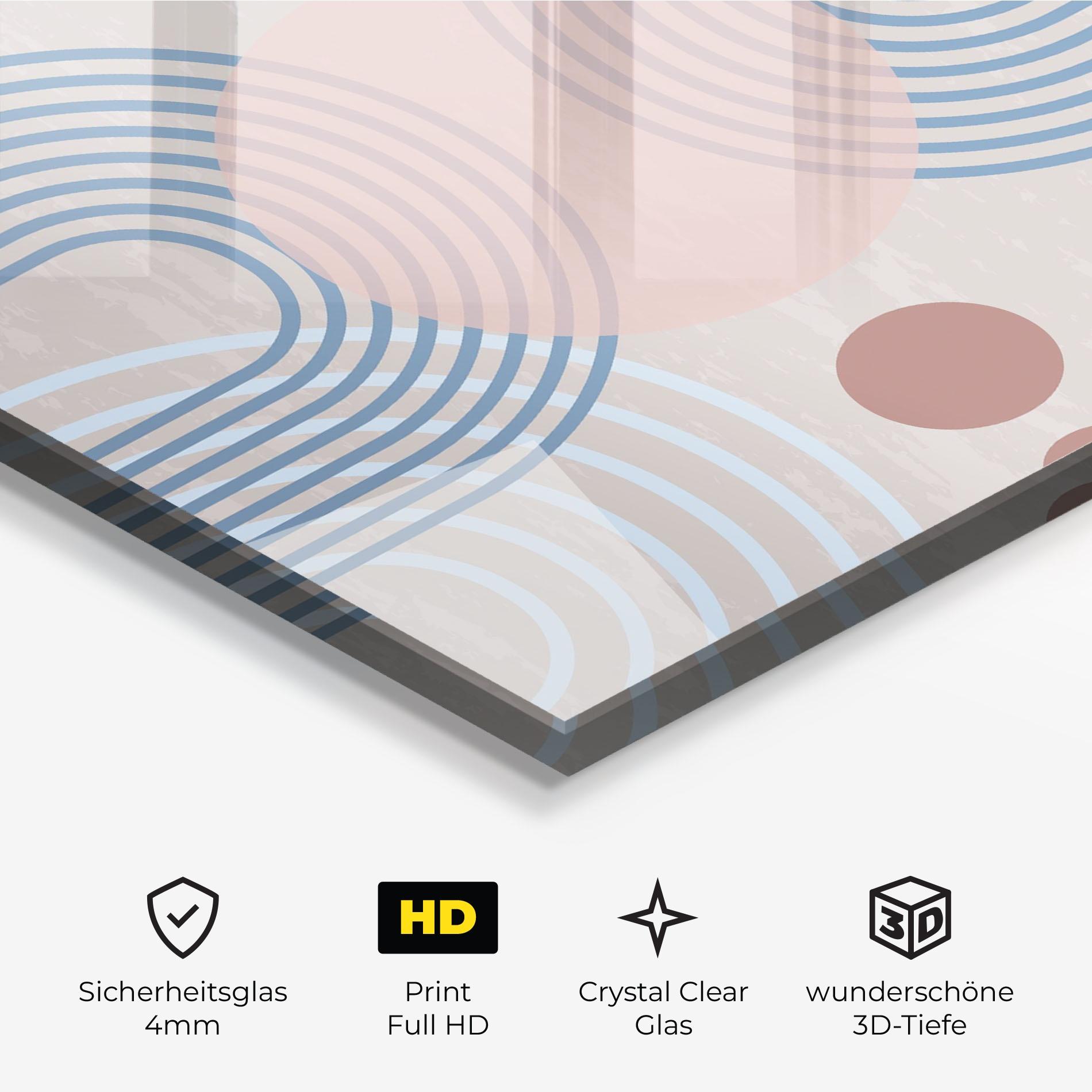 Glasbild Blue Lines On Pink mockup 3