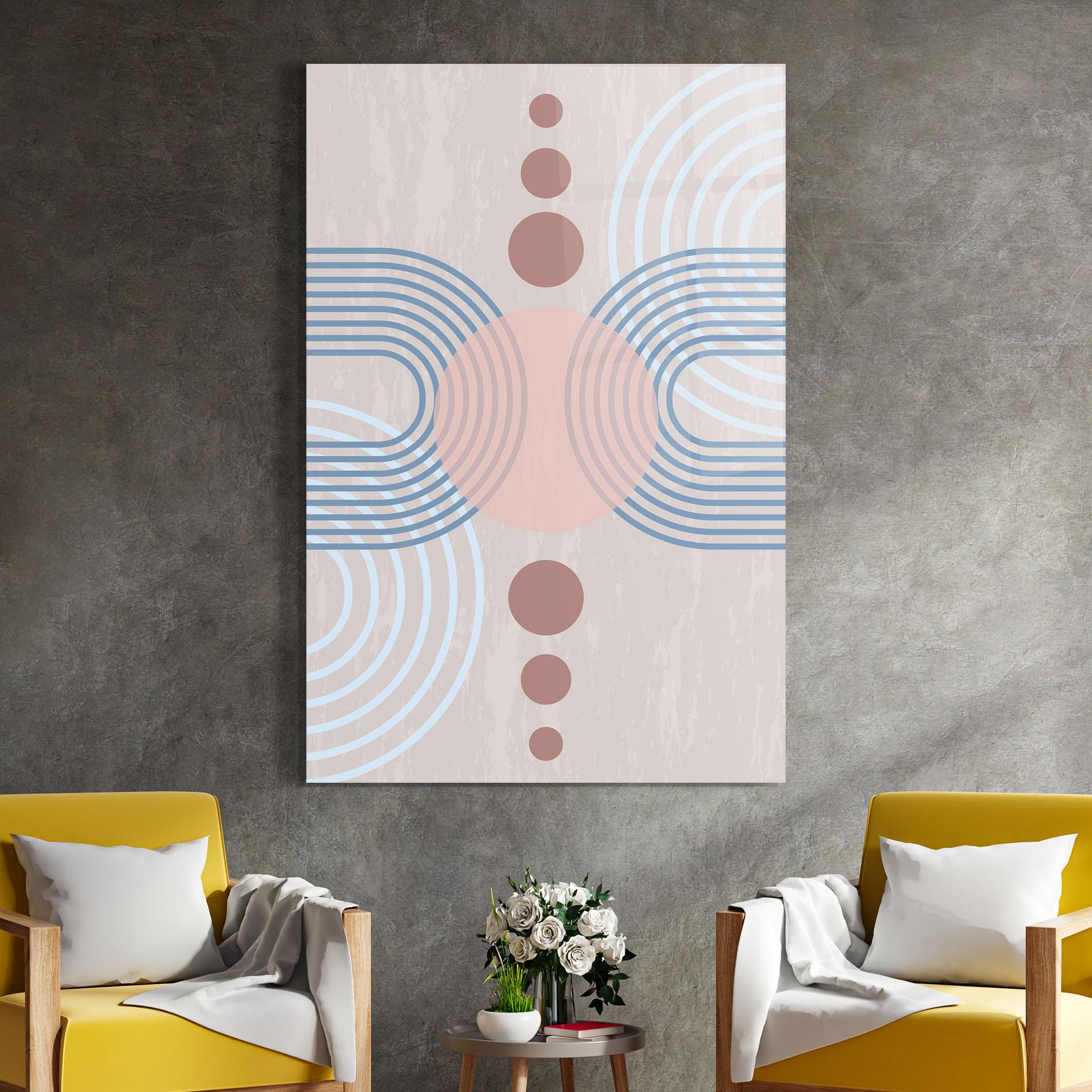 Glasbild Blue Lines On Pink mockup 4