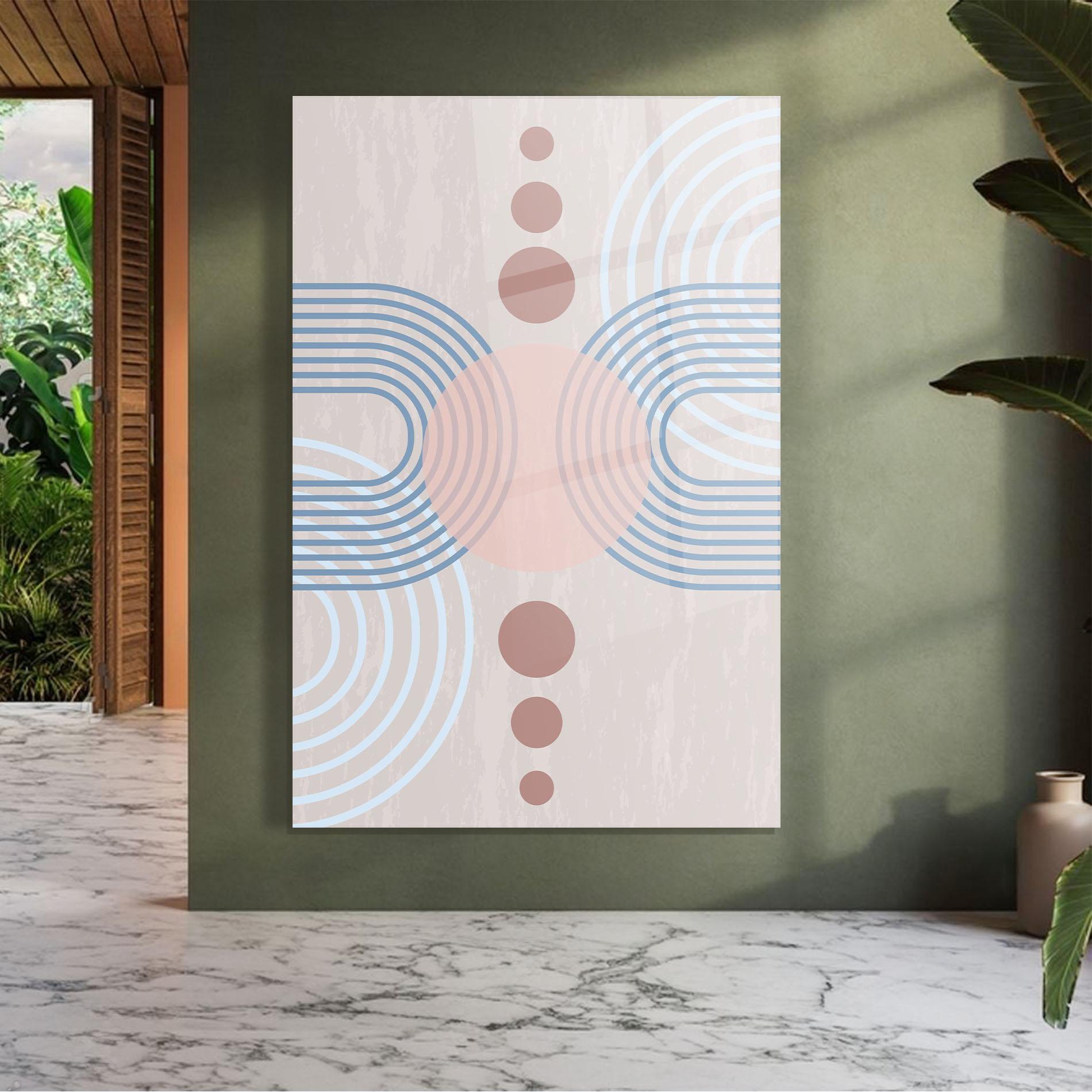 Glasbild Blue Lines On Pink mockup 7