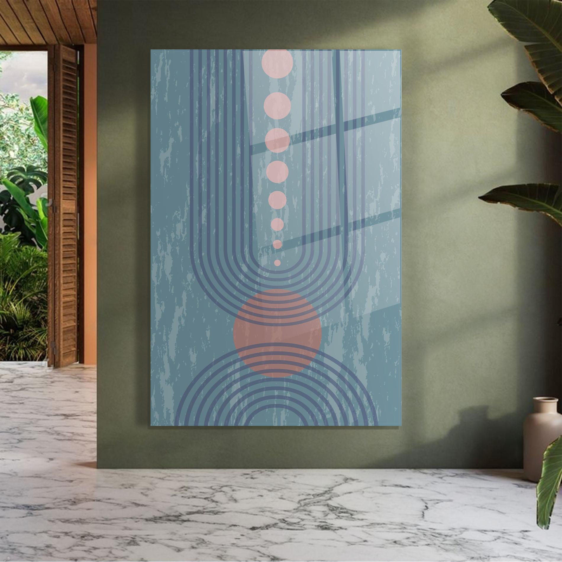 Glasbild Pink Circle On Blue mockup 7