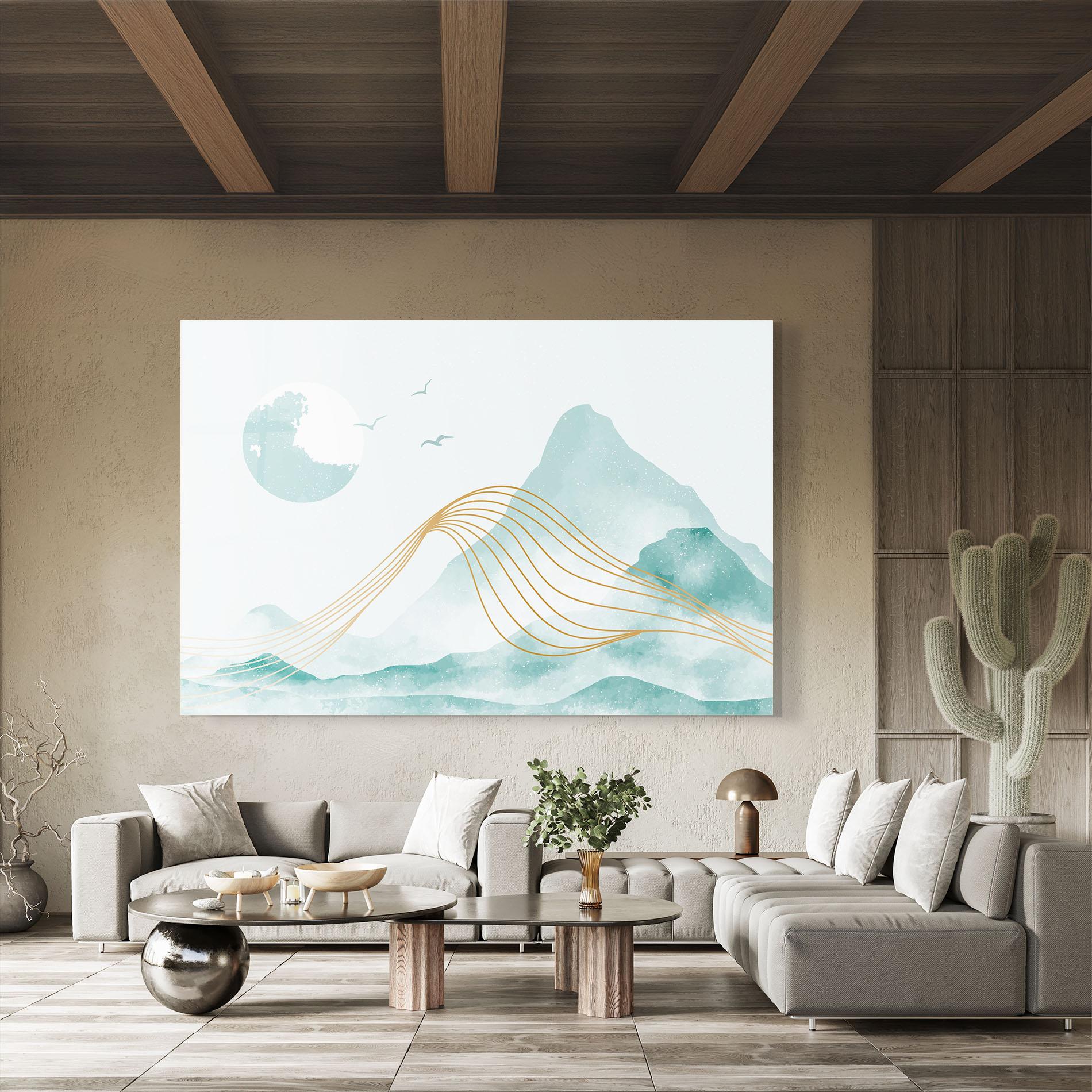 Glasbild Gold Line Mountain mockup 8