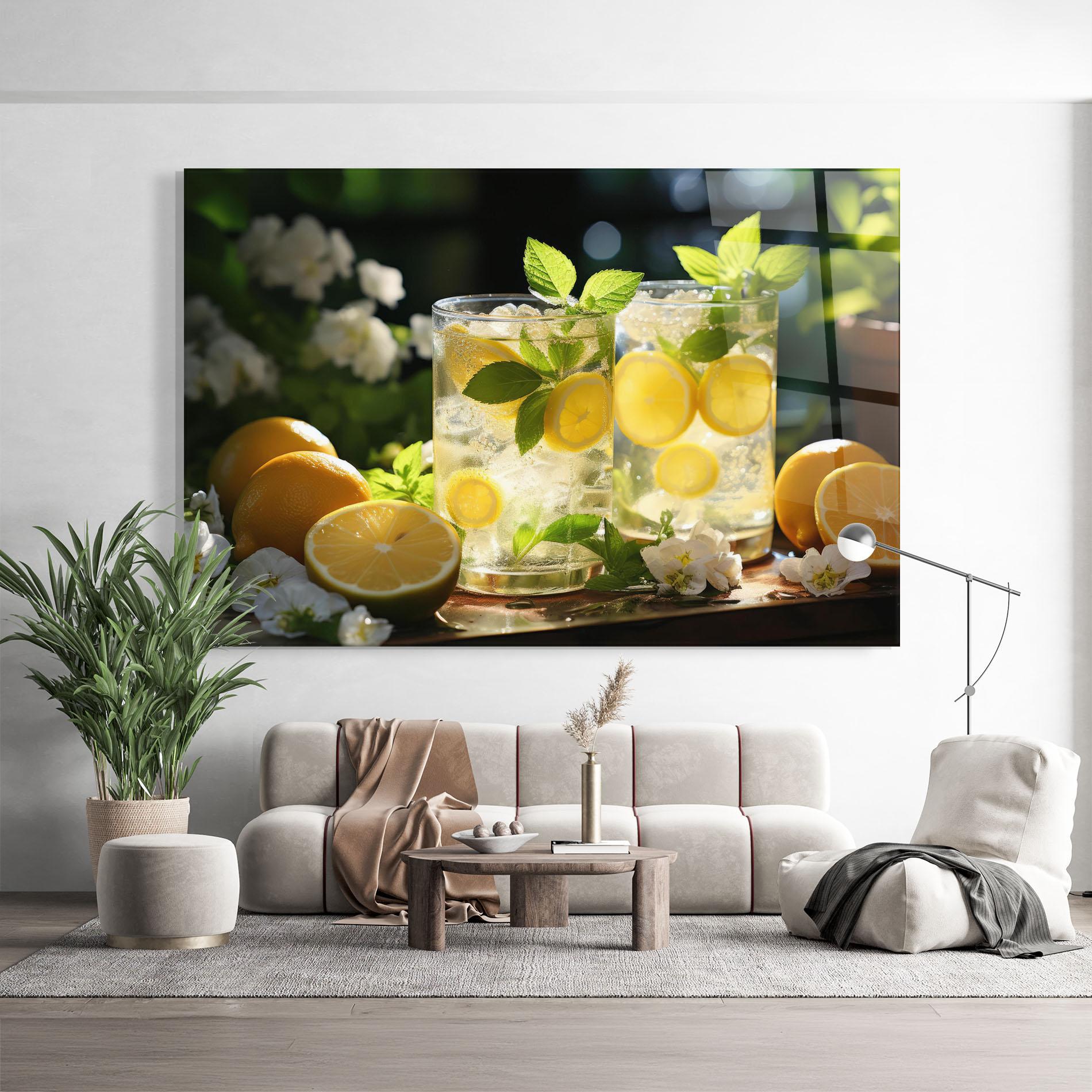 Glasbild White Flowers Lemonade mockup 9