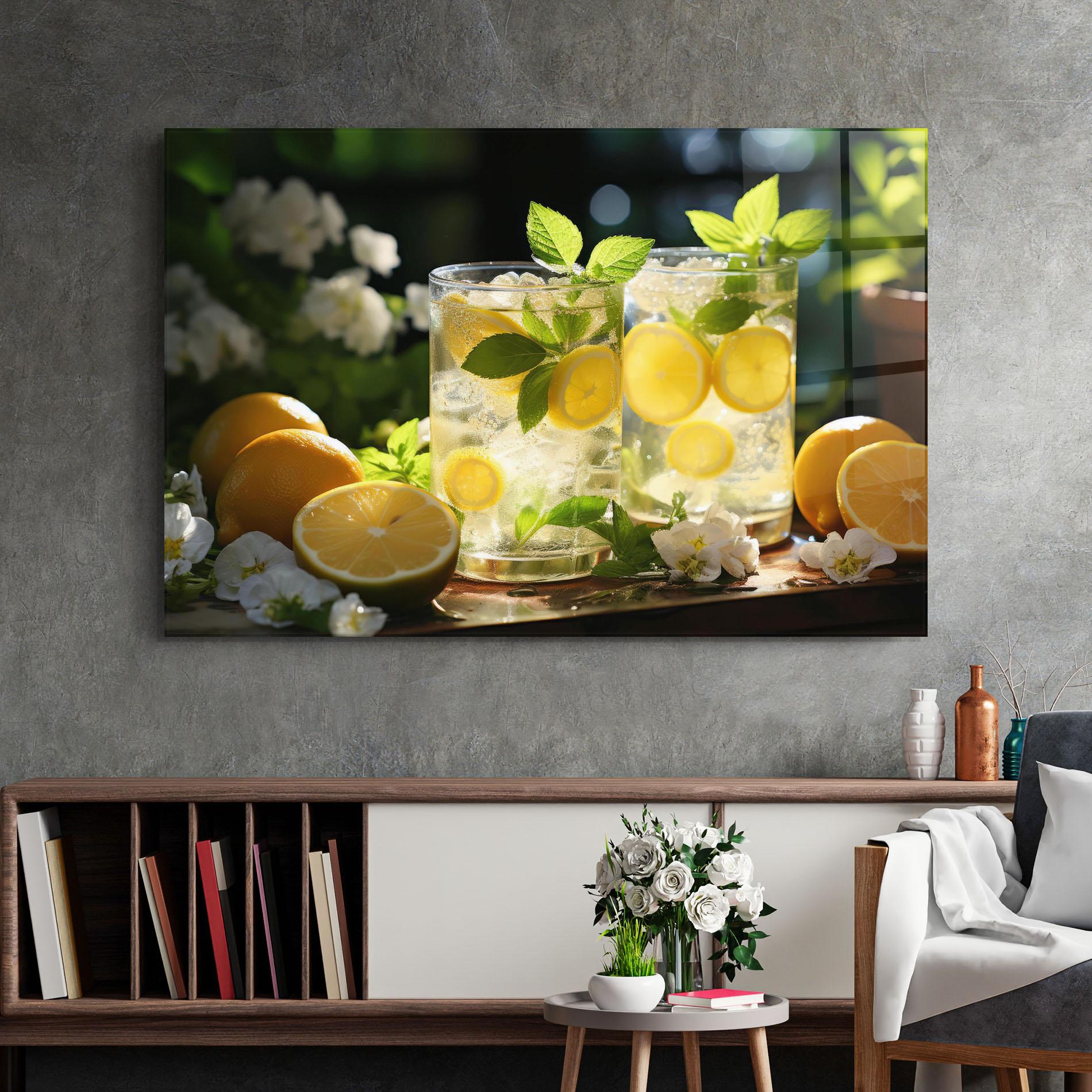 Glasbild White Flowers Lemonade mockup 2