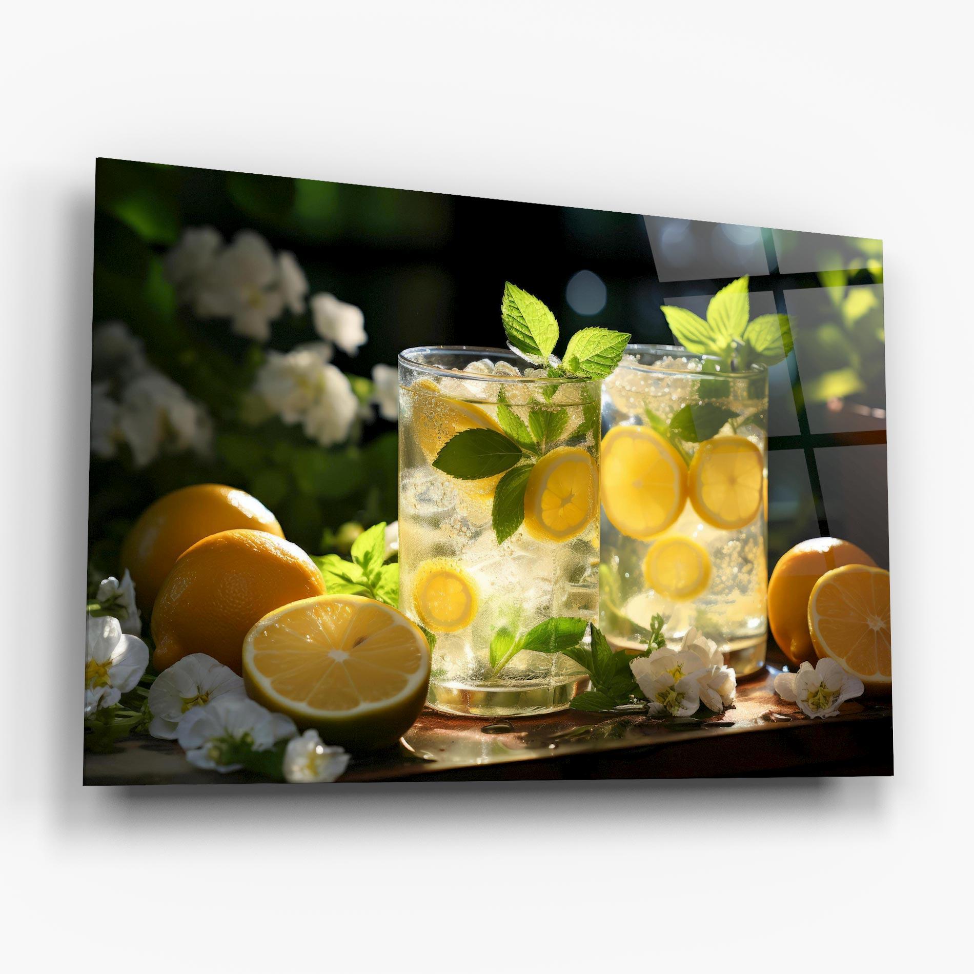 Glasbild White Flowers Lemonade mockup 6